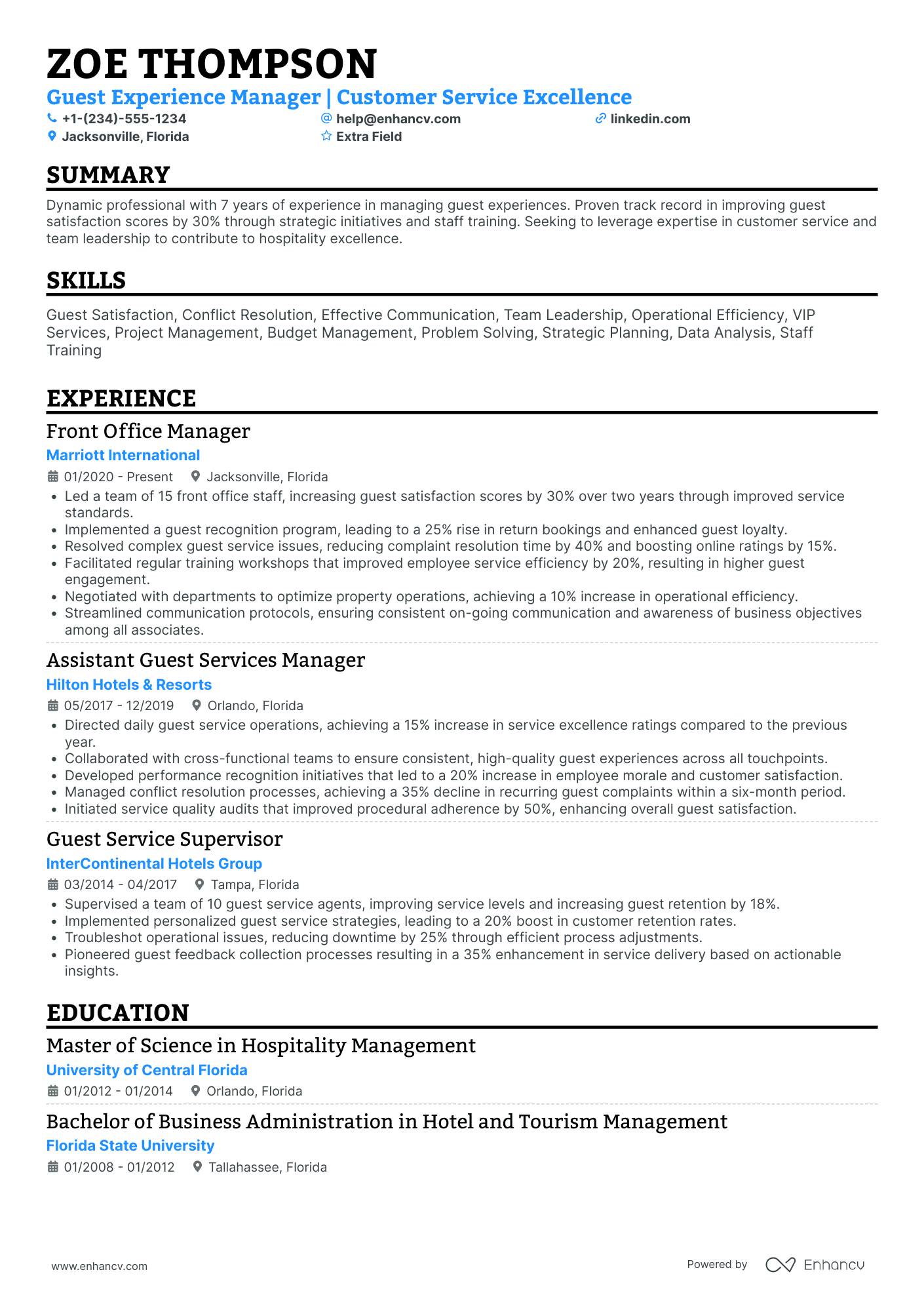 Restaurant Guest Relations Manager Resume Example