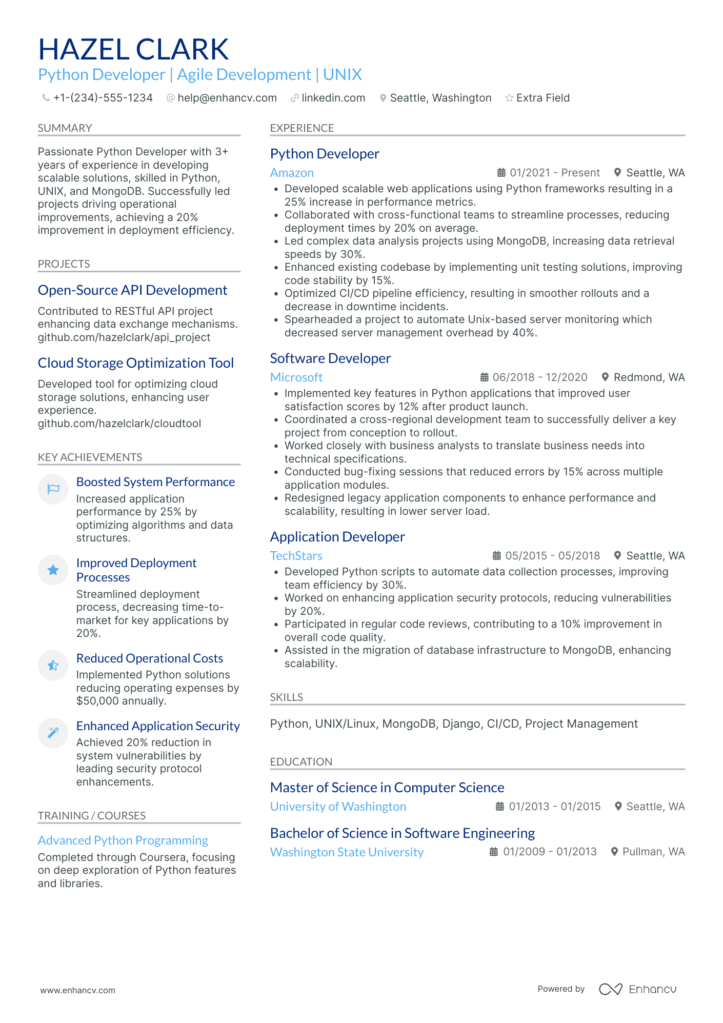 Python Flask Developer Resume Example