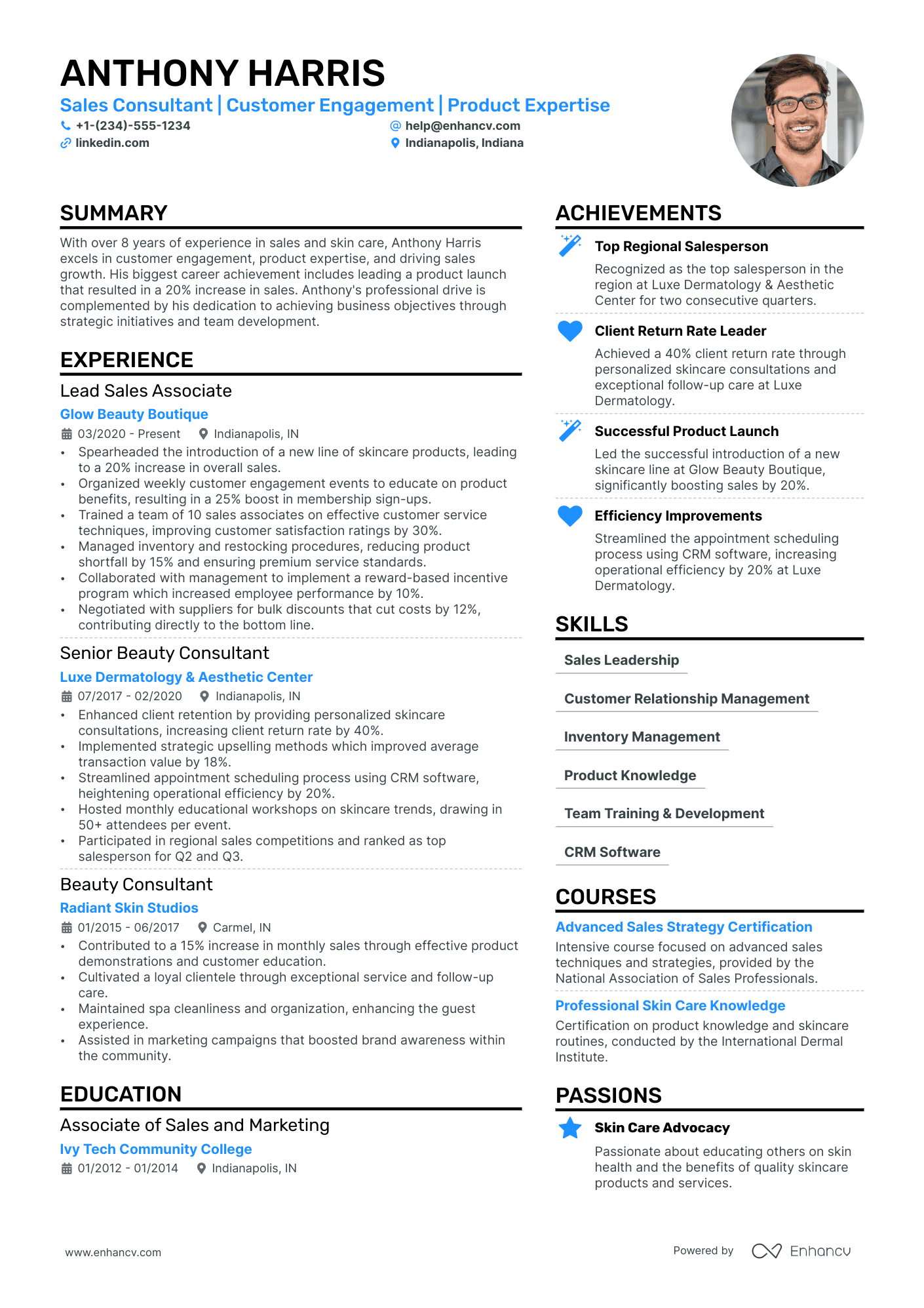 Beauty Consultant Resume Example