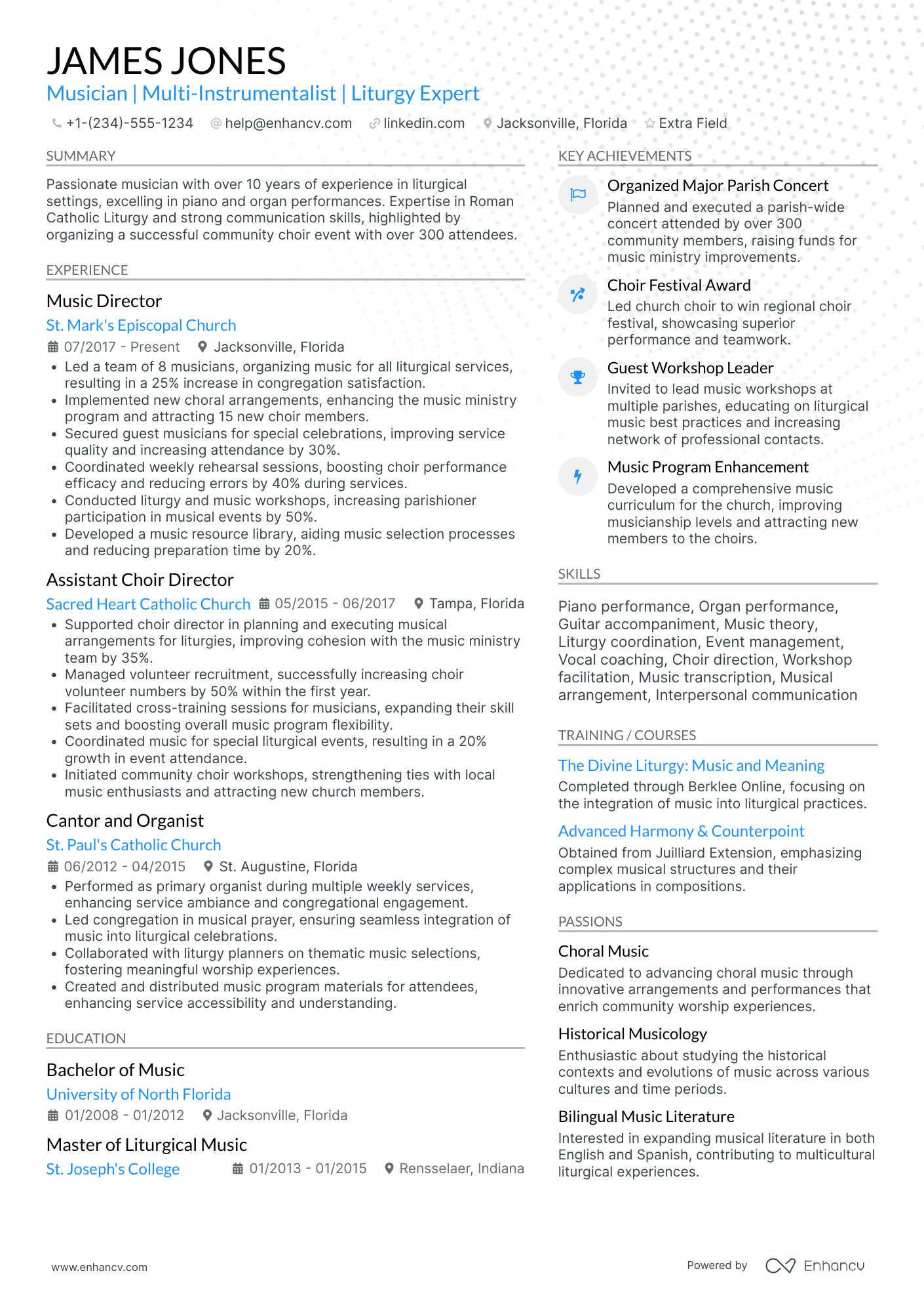 Musician Coordinator Resume Example