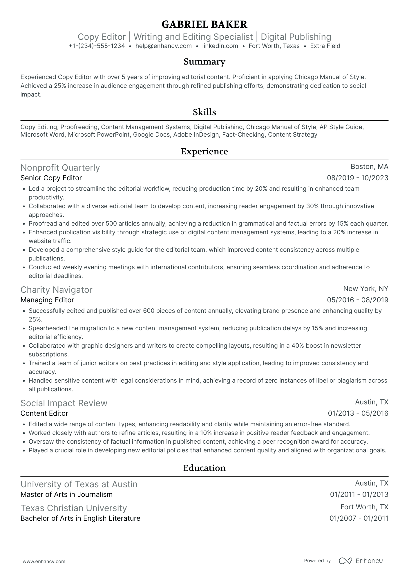 Copy Editor Resume Example