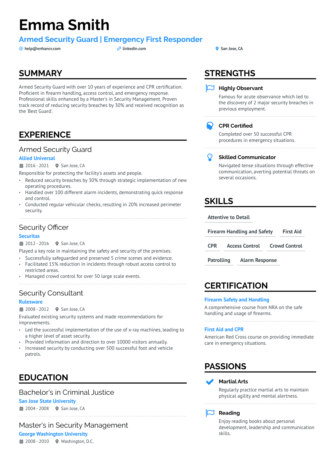 Armed Security Guard Resume Example