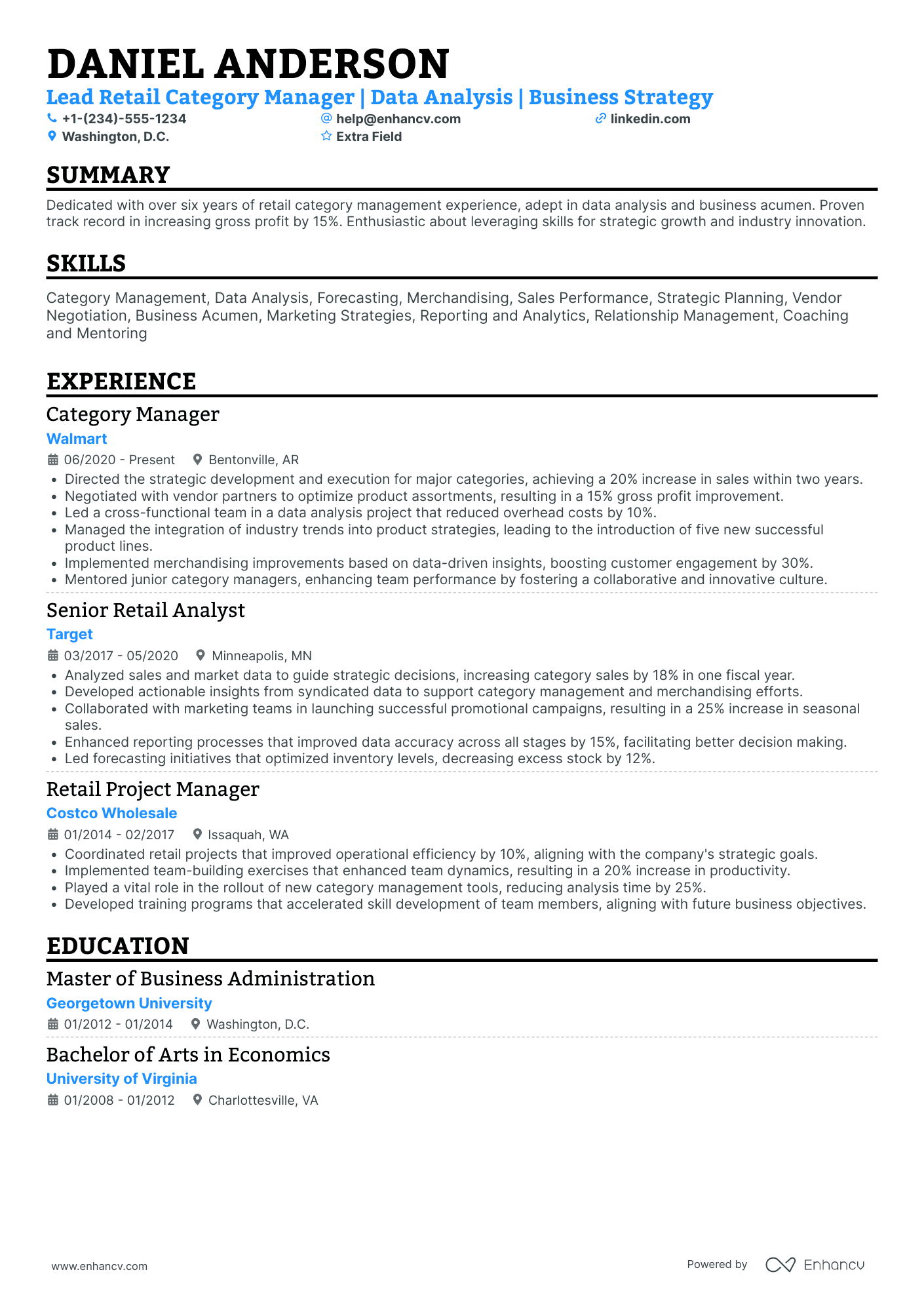 Retail Category Manager Resume Example