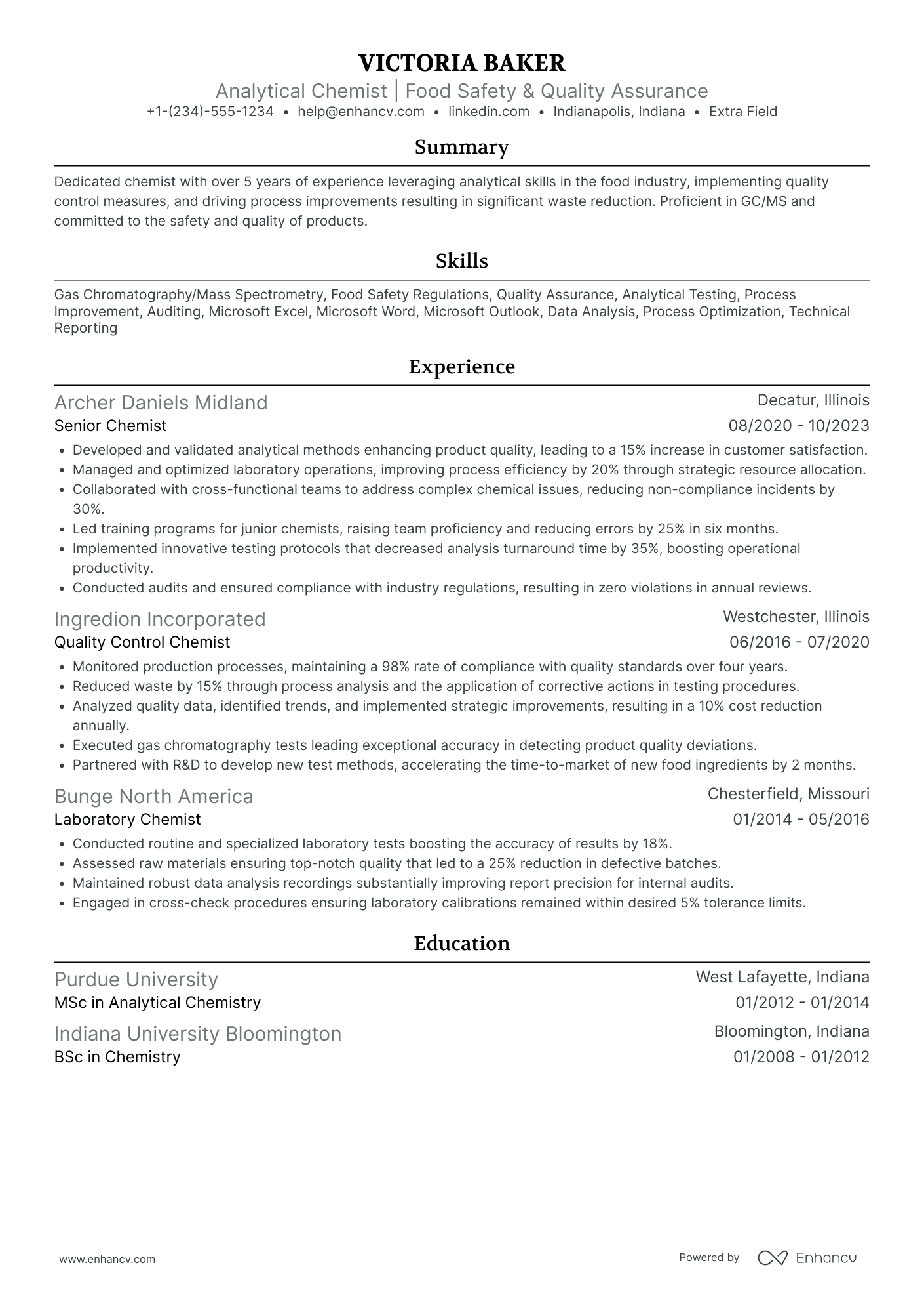 Chemist Technician Resume Example