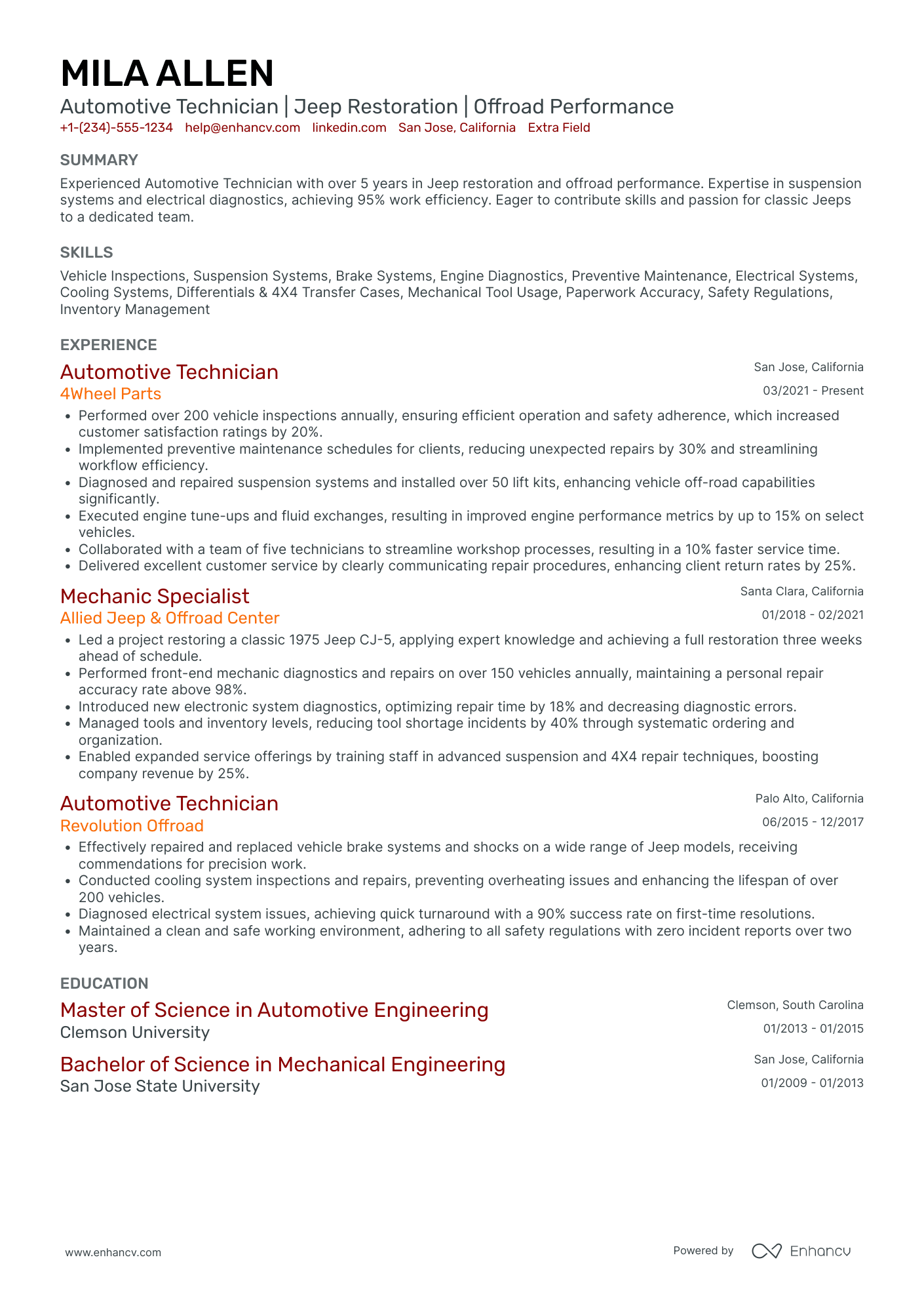 Lead Automotive Technician Resume Example