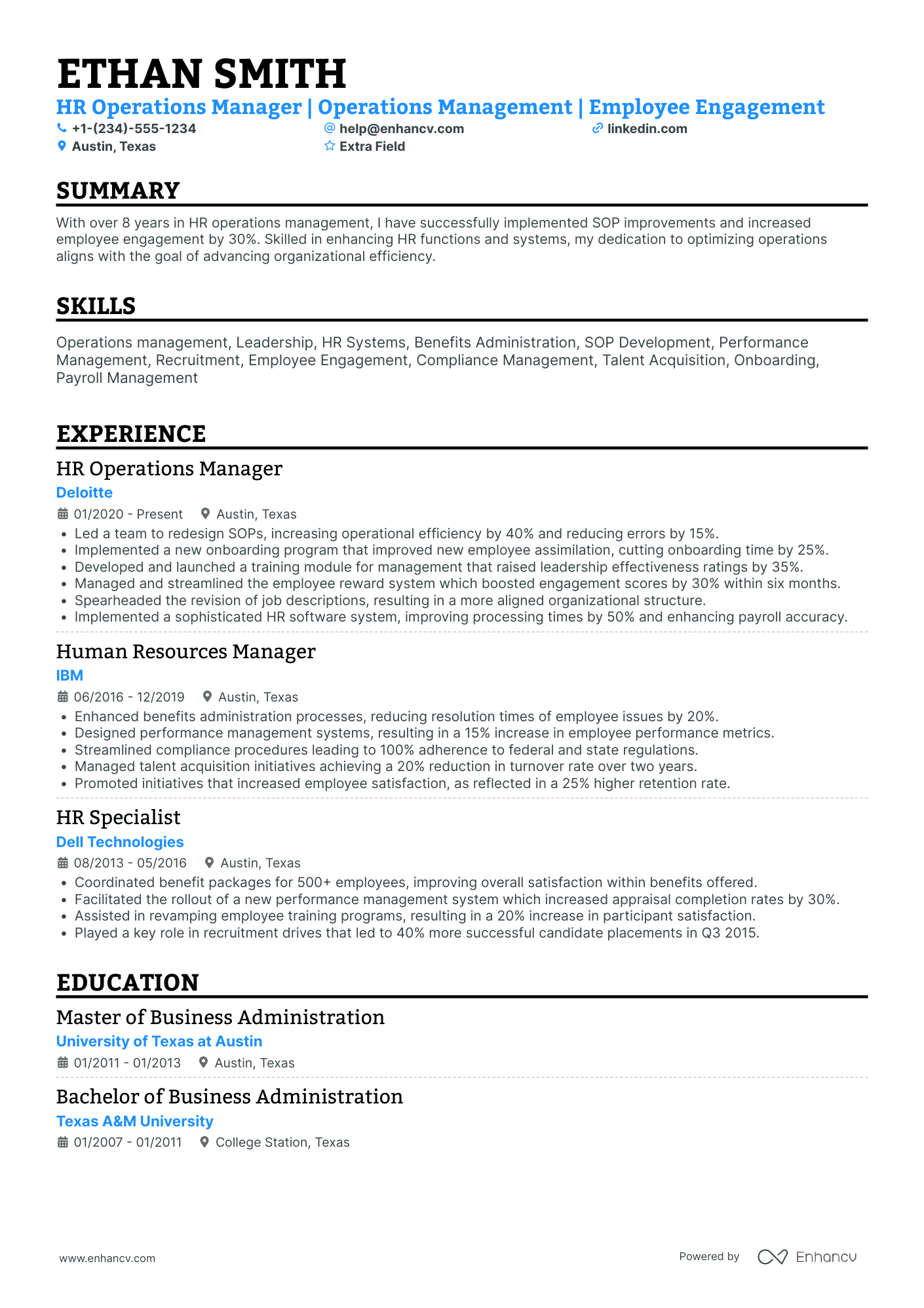 HR Operations Manager Resume Example