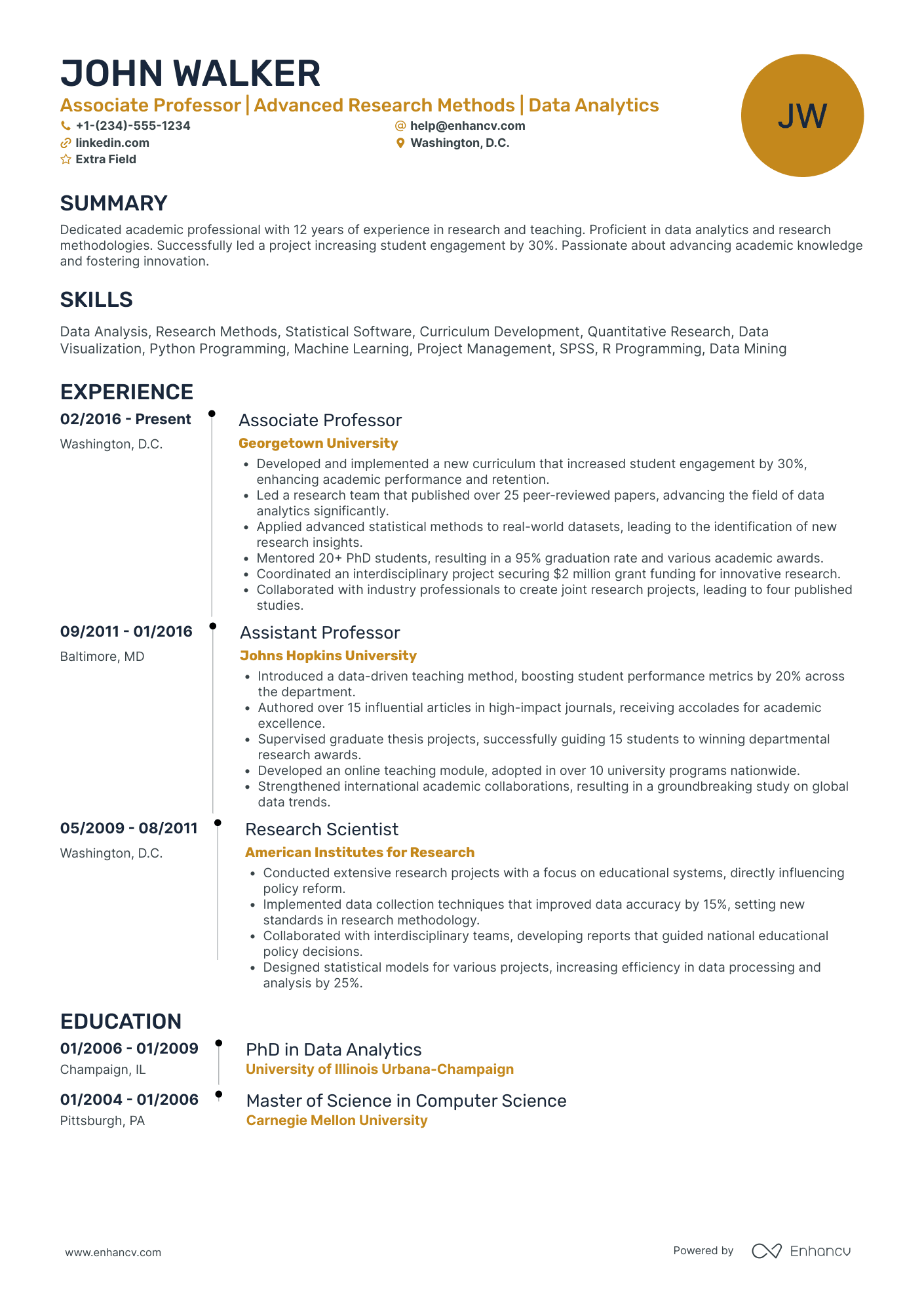 PhD Associate Professor Resume Example