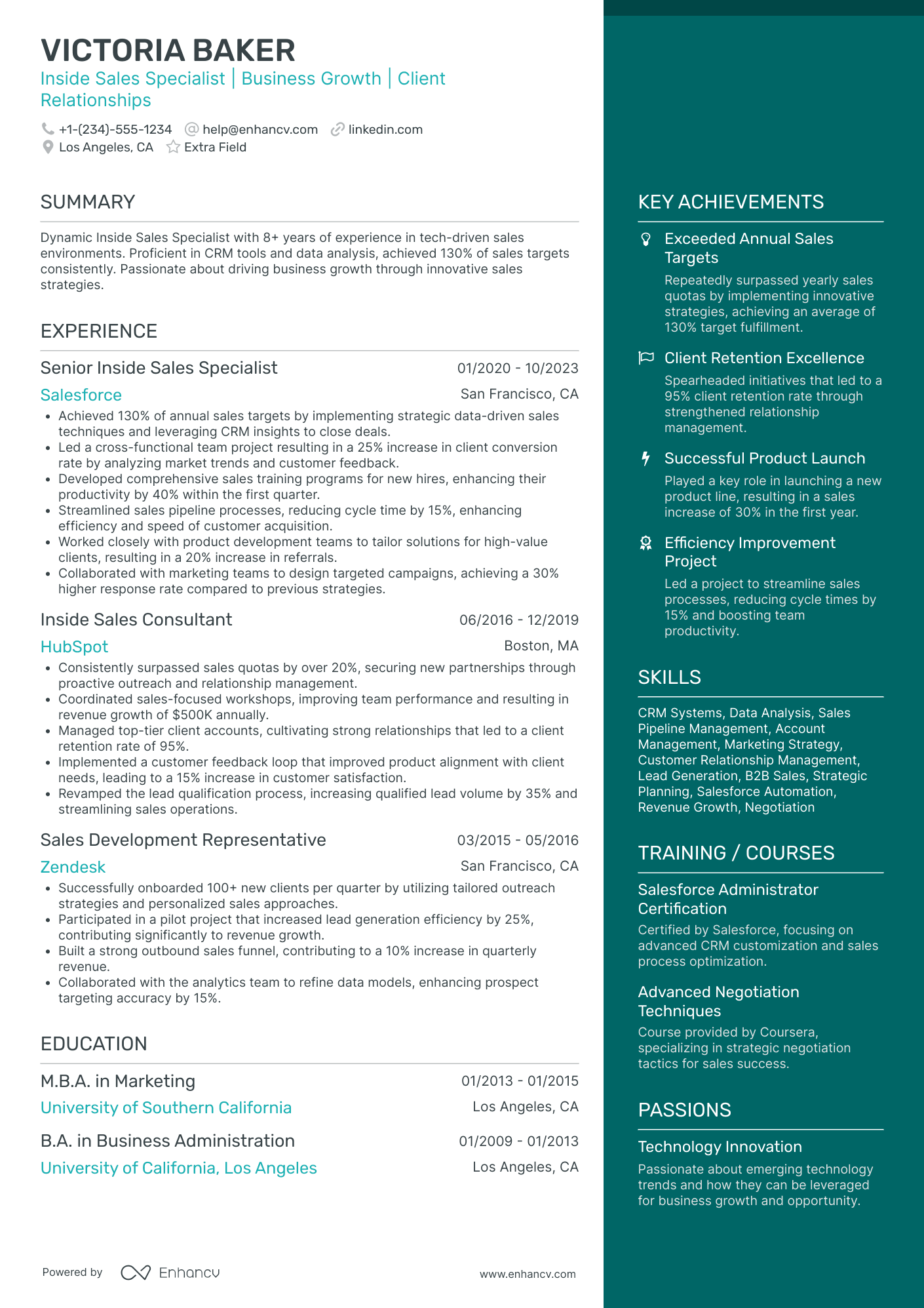 Inside Sales Specialist Resume Example