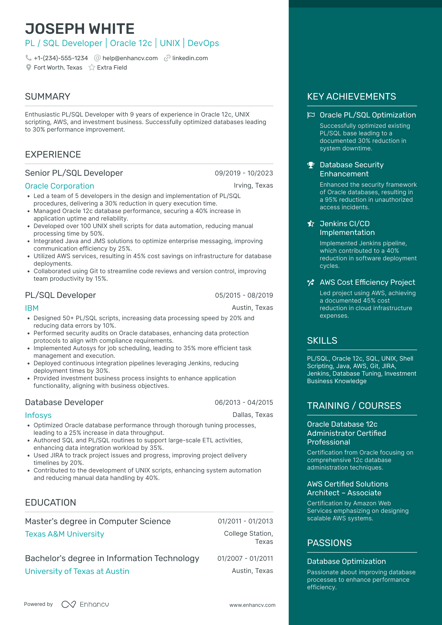 Entry Level SQL Developer Resume Example