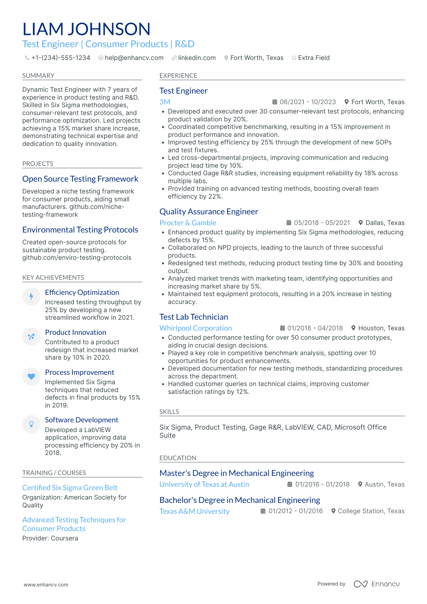 Electronics Test Engineer Resume Example