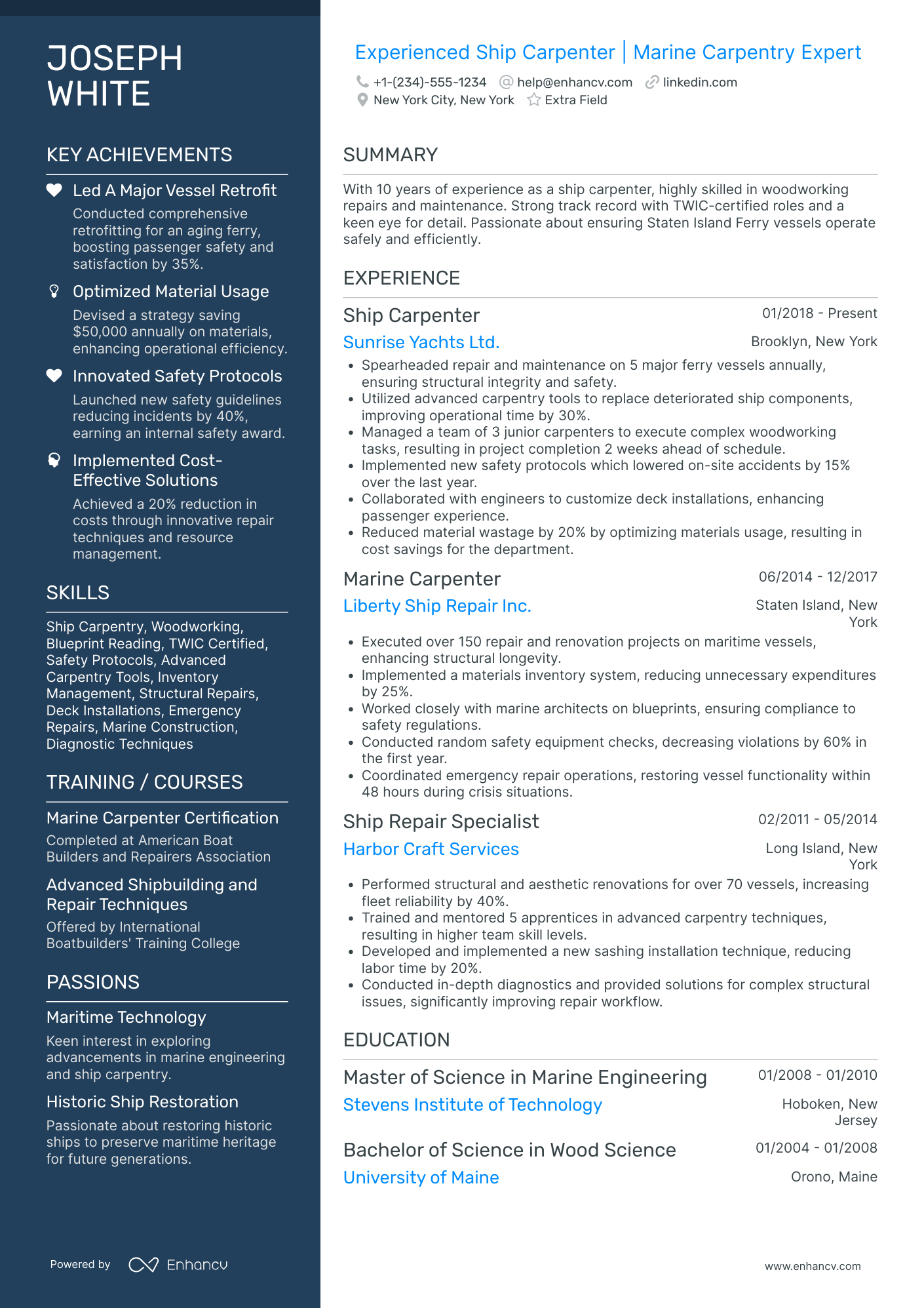 Ship Carpenter Resume Example