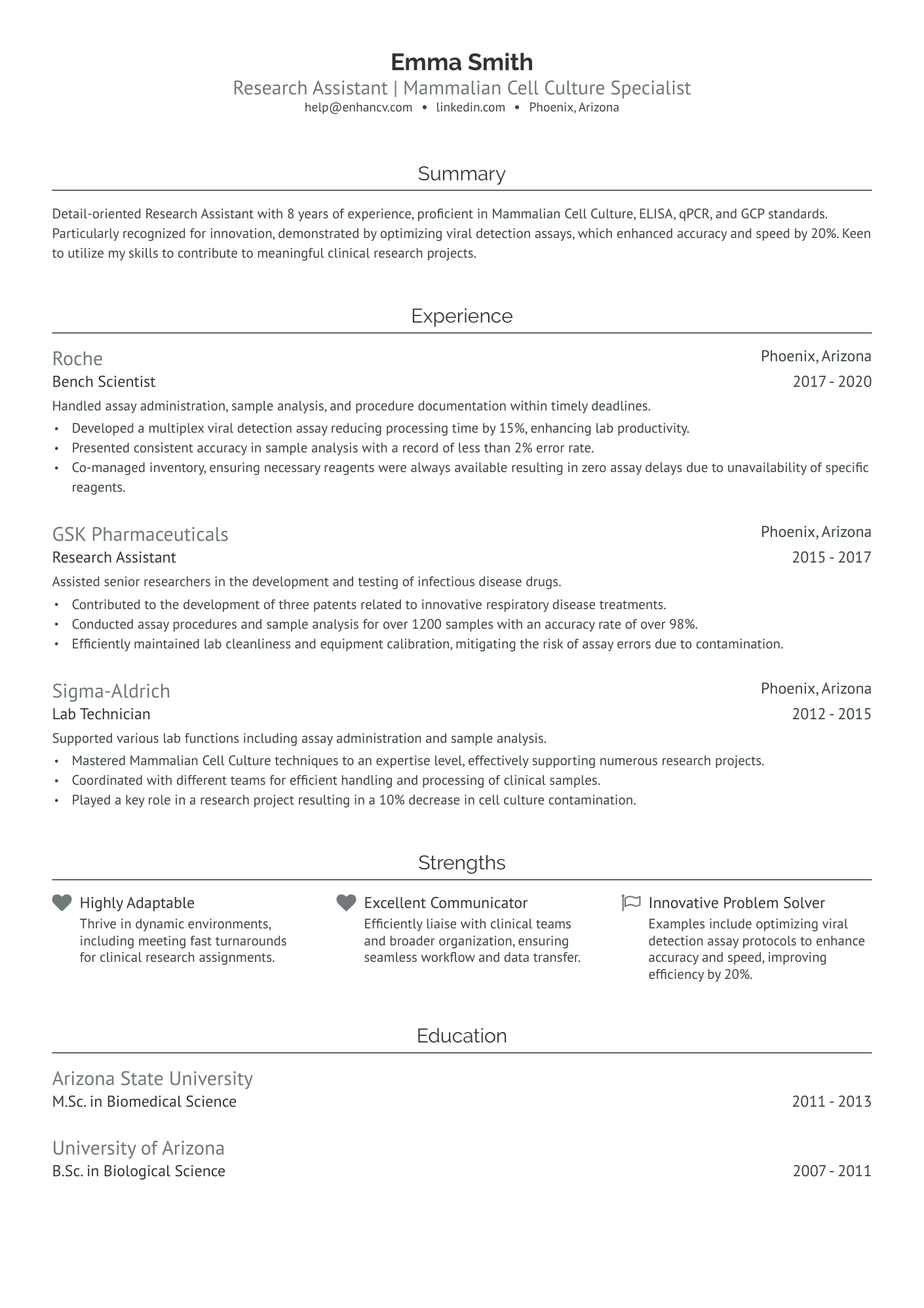 Laboratory Research Assistant Resume Example