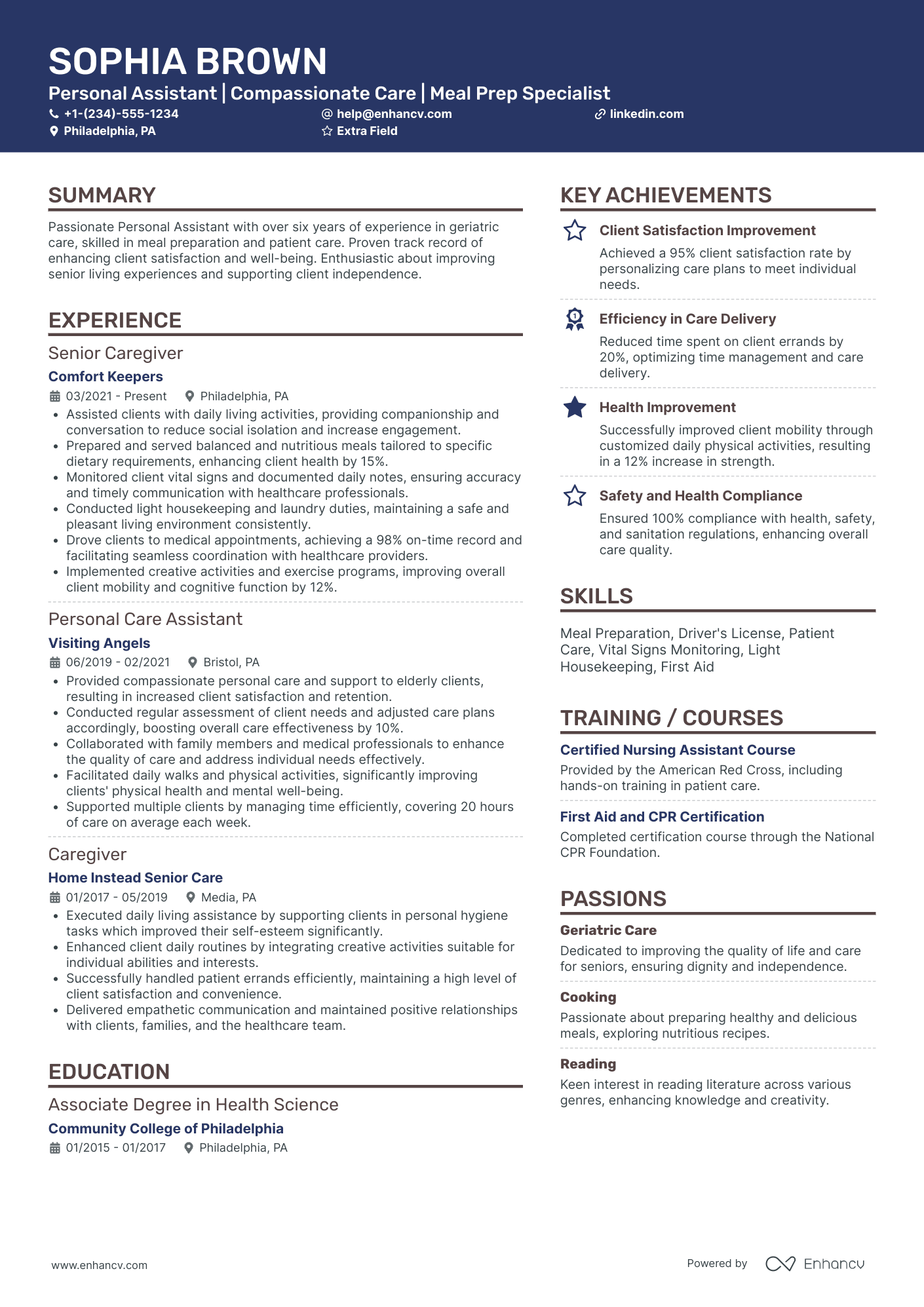 Senior Personal Assistant Resume Example