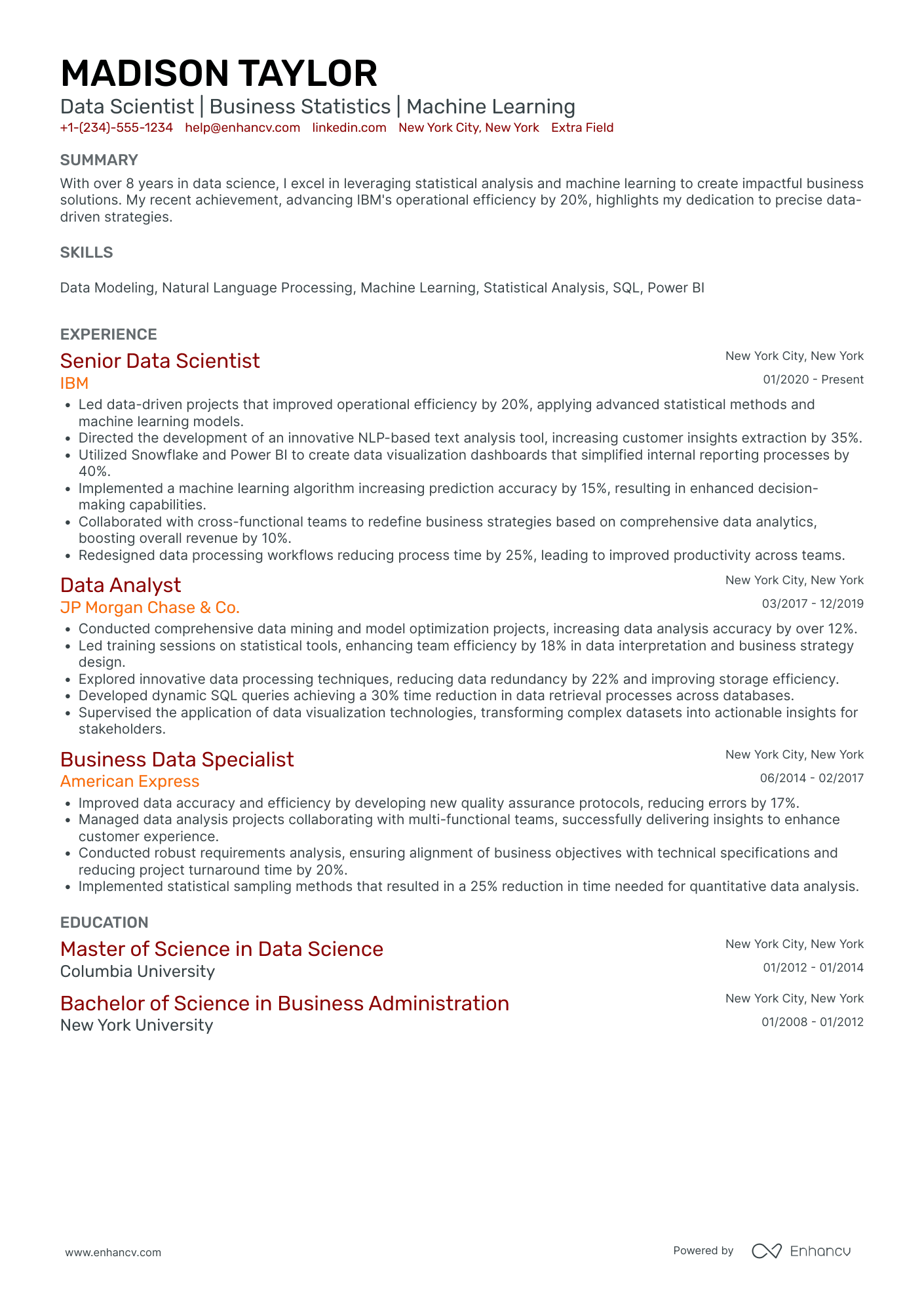 Machine Learning Consultant Resume Example