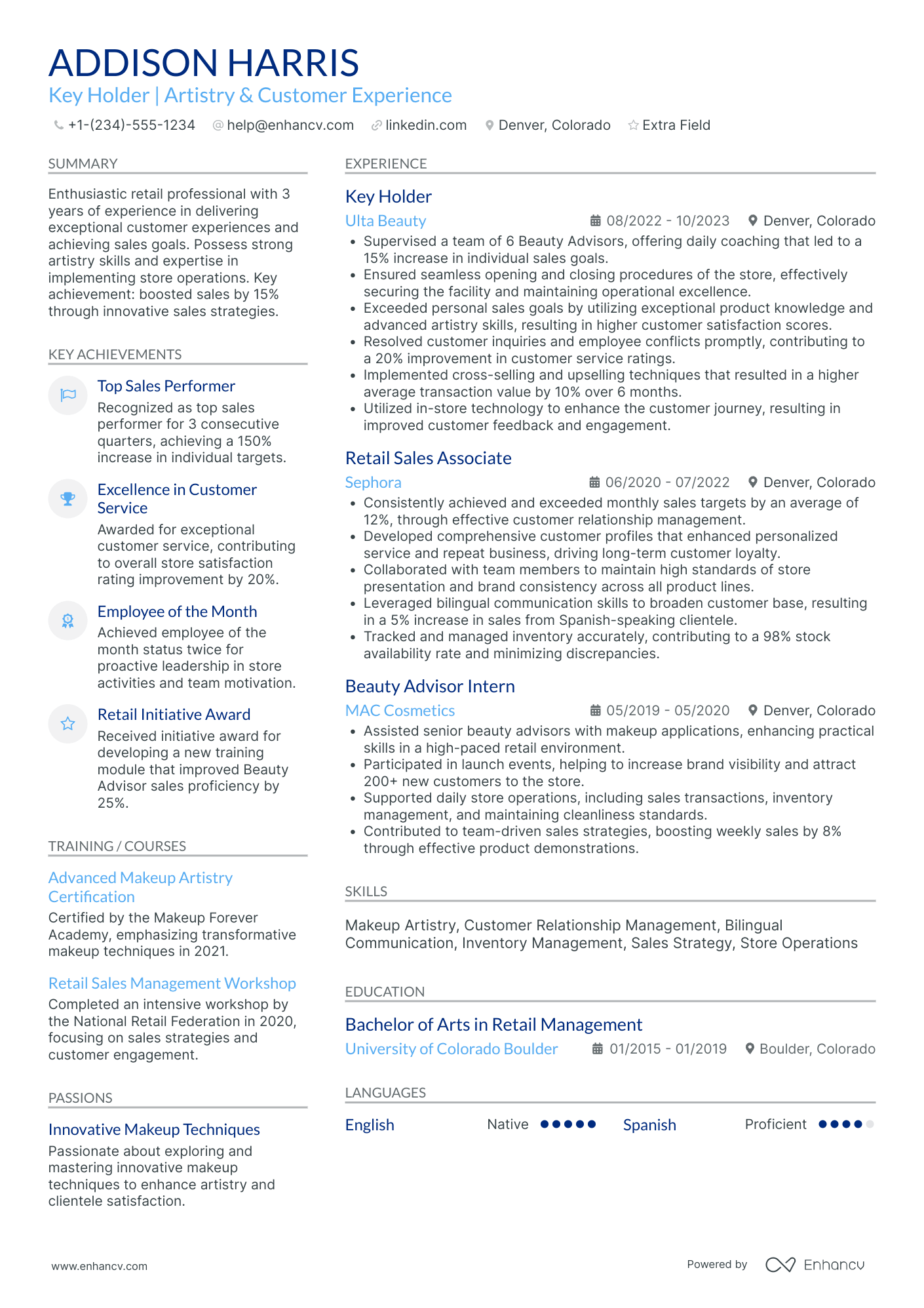 Junior Makeup Artist Resume Example