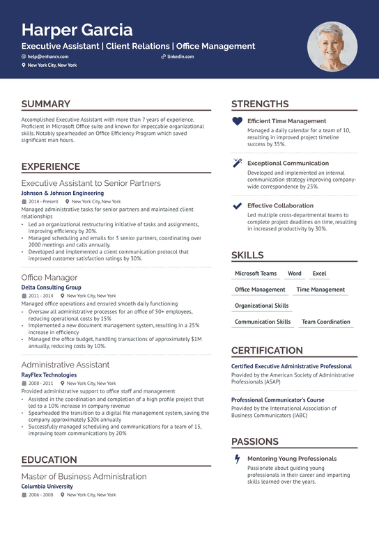 Executive Assistant & Receptionist Resume Example