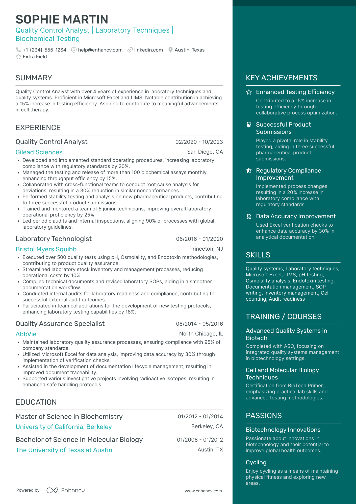 Entry Level Quality Control Associate Resume Example