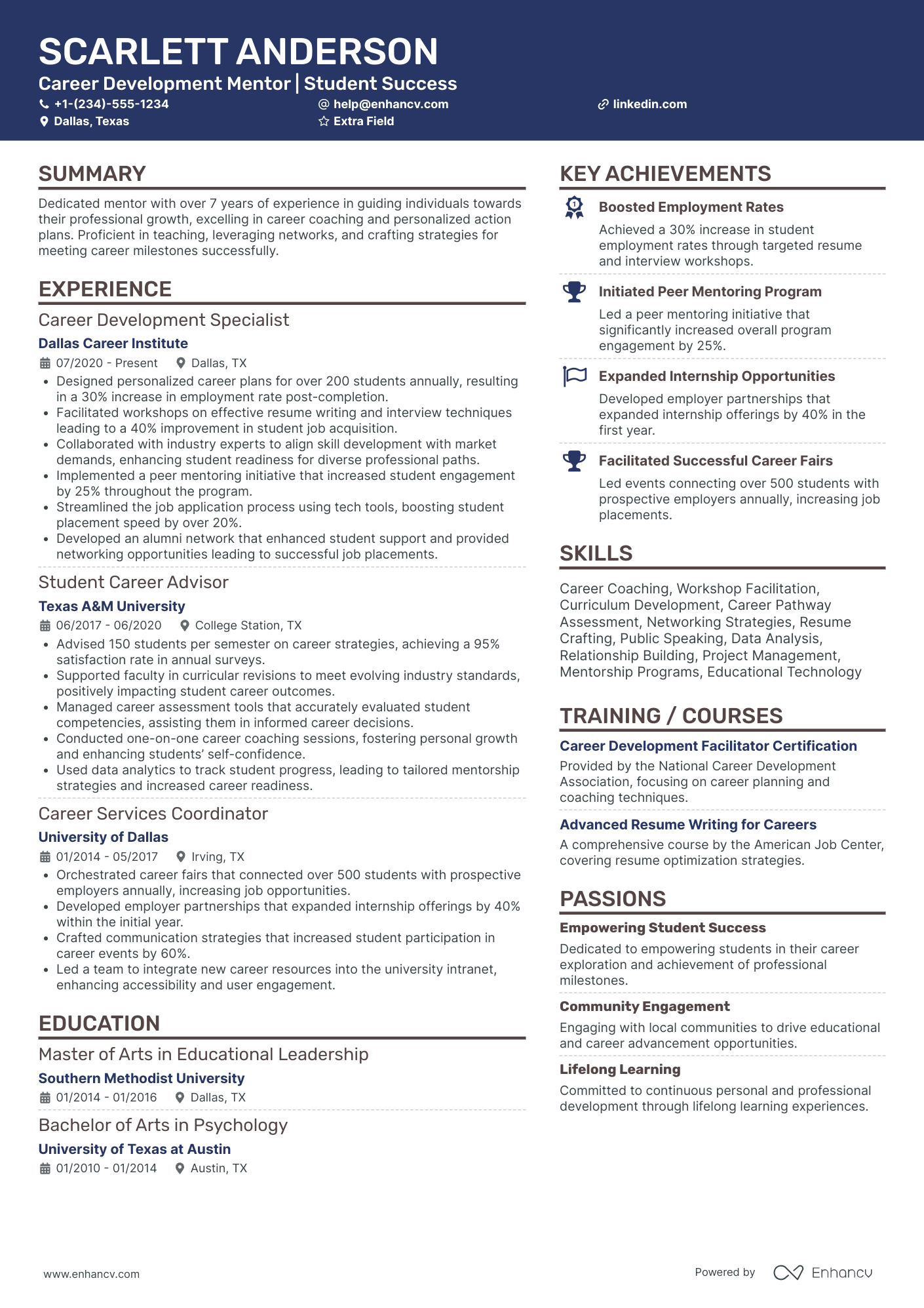 Career Change Mentor Resume Example