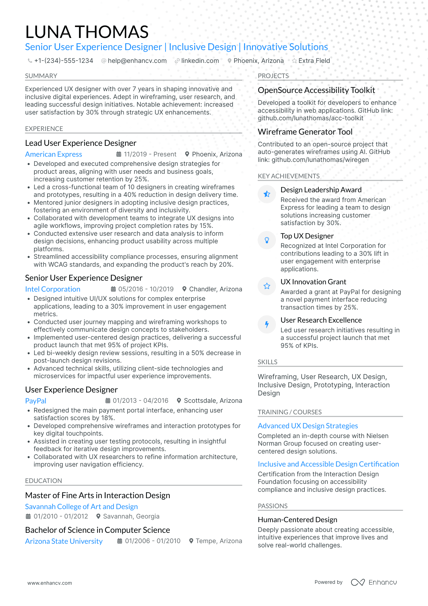 Spotify User Experience Designer Resume Example