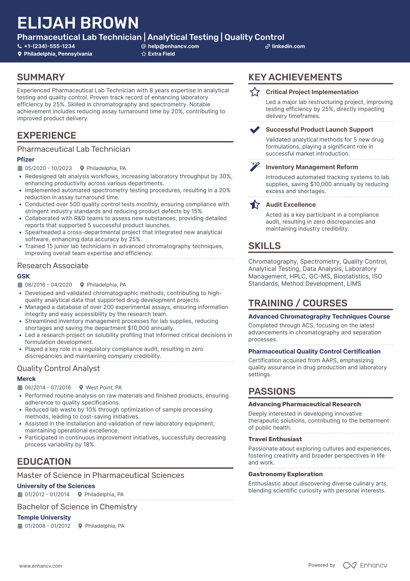 Pharmaceutical Lab Technician Resume Example