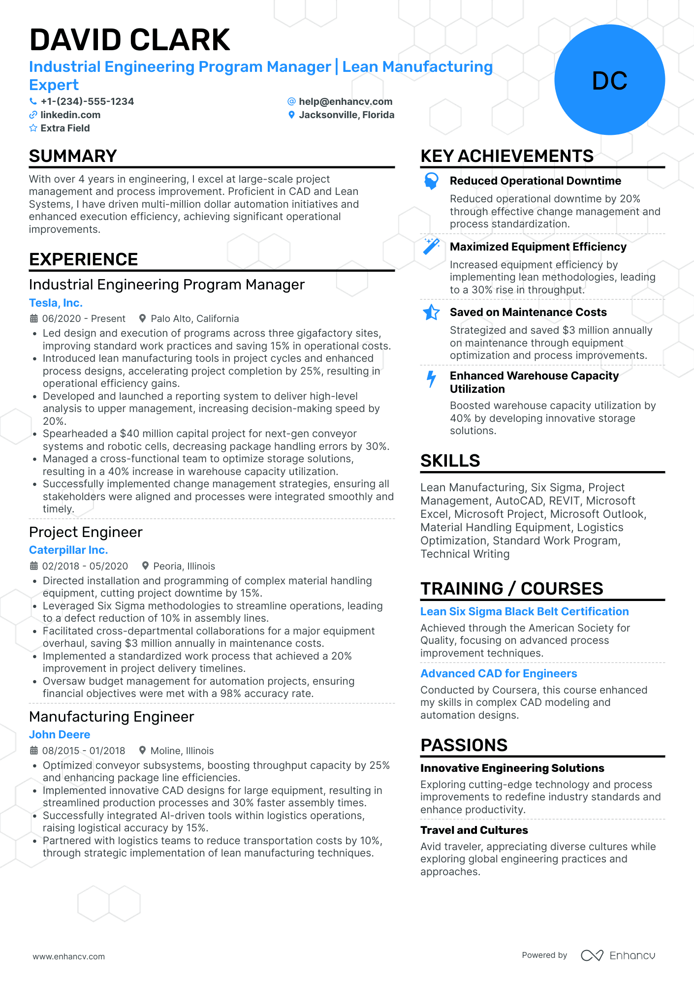 Operations Industrial Engineer Resume Example