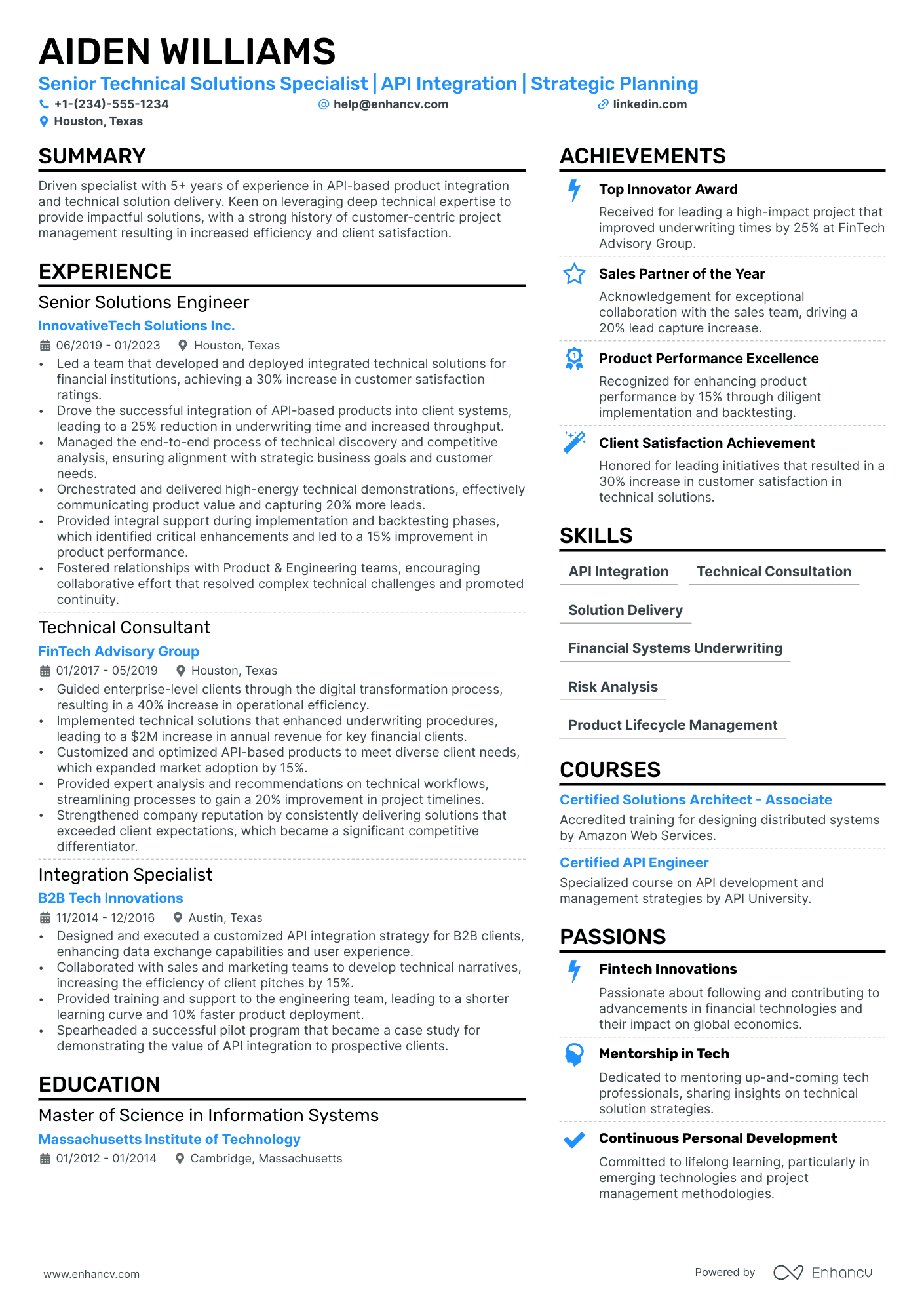 Senior Sales Engineer Resume Example