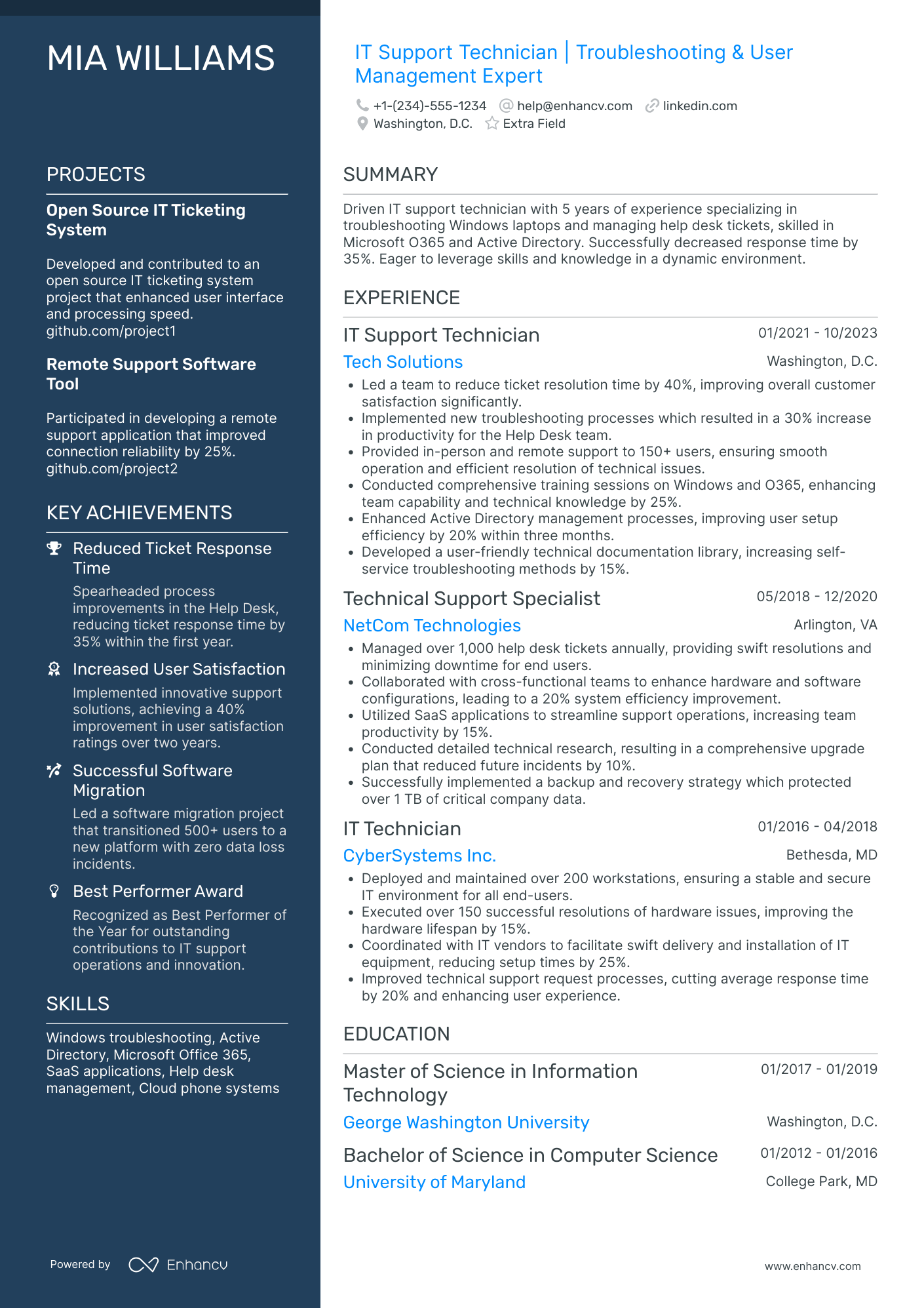 IT Technical Support Technician Resume Example