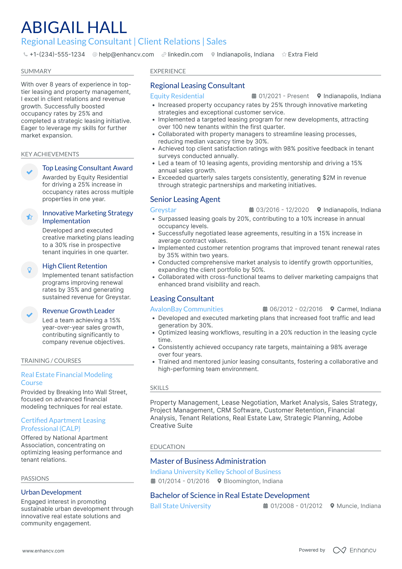 Regional Leasing Consultant Resume Example