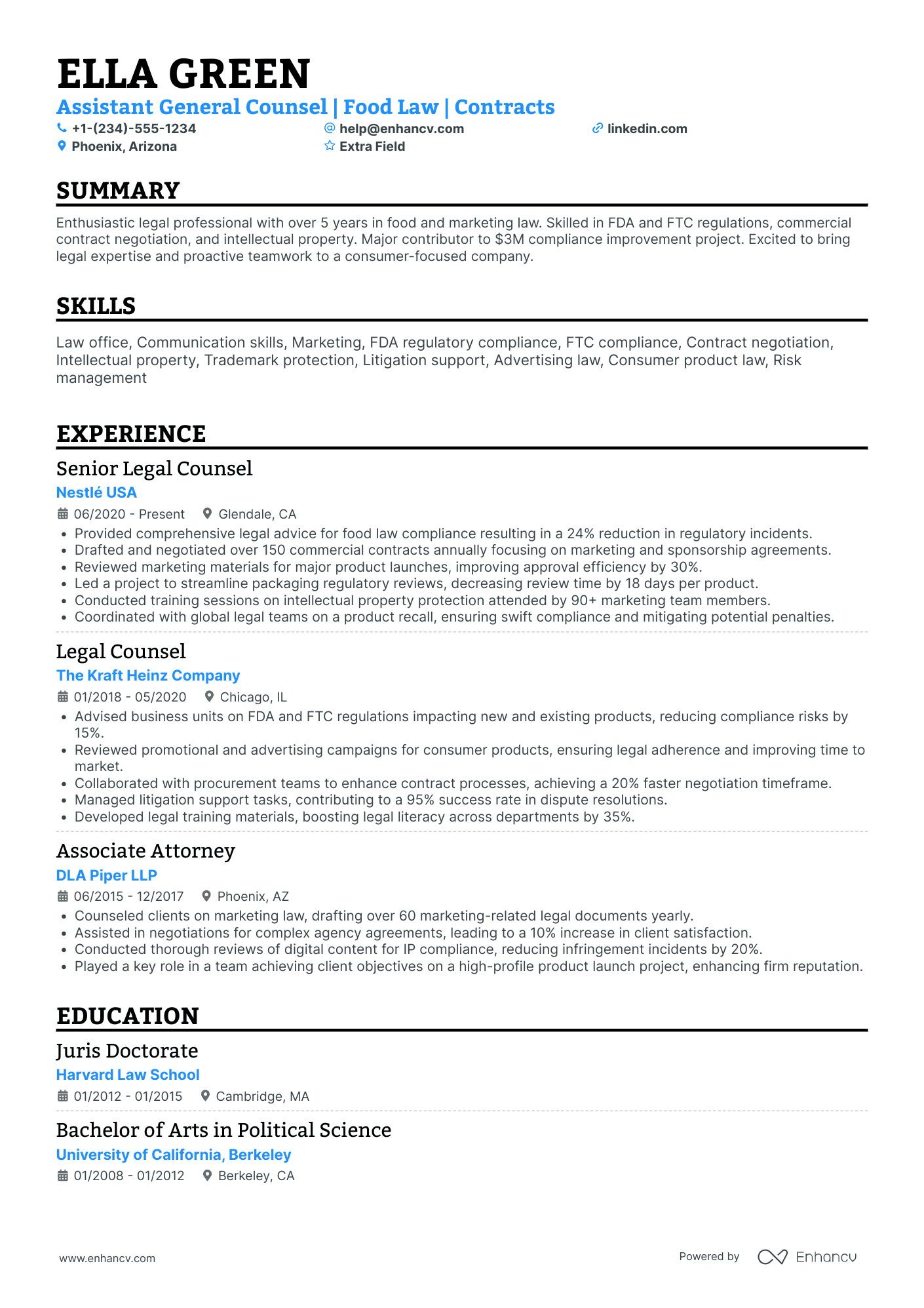 Assistant General Counsel Resume Example