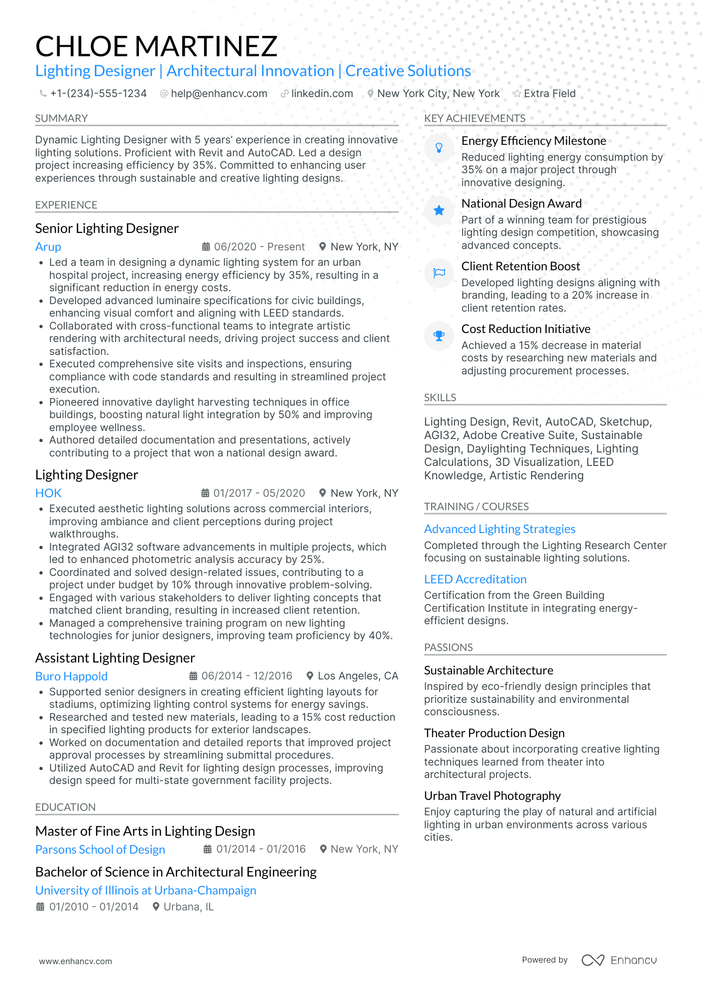 Theater Lighting Designer Resume Example