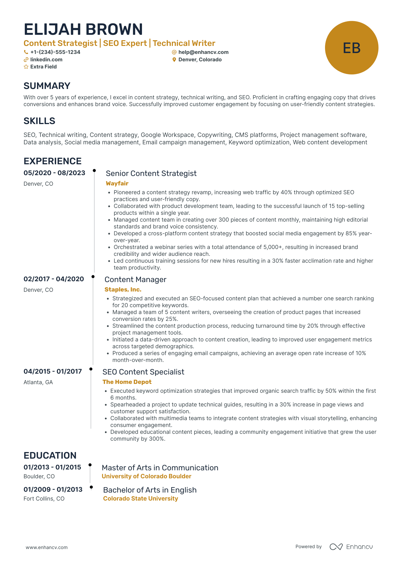 Content Strategy Copywriter Resume Example