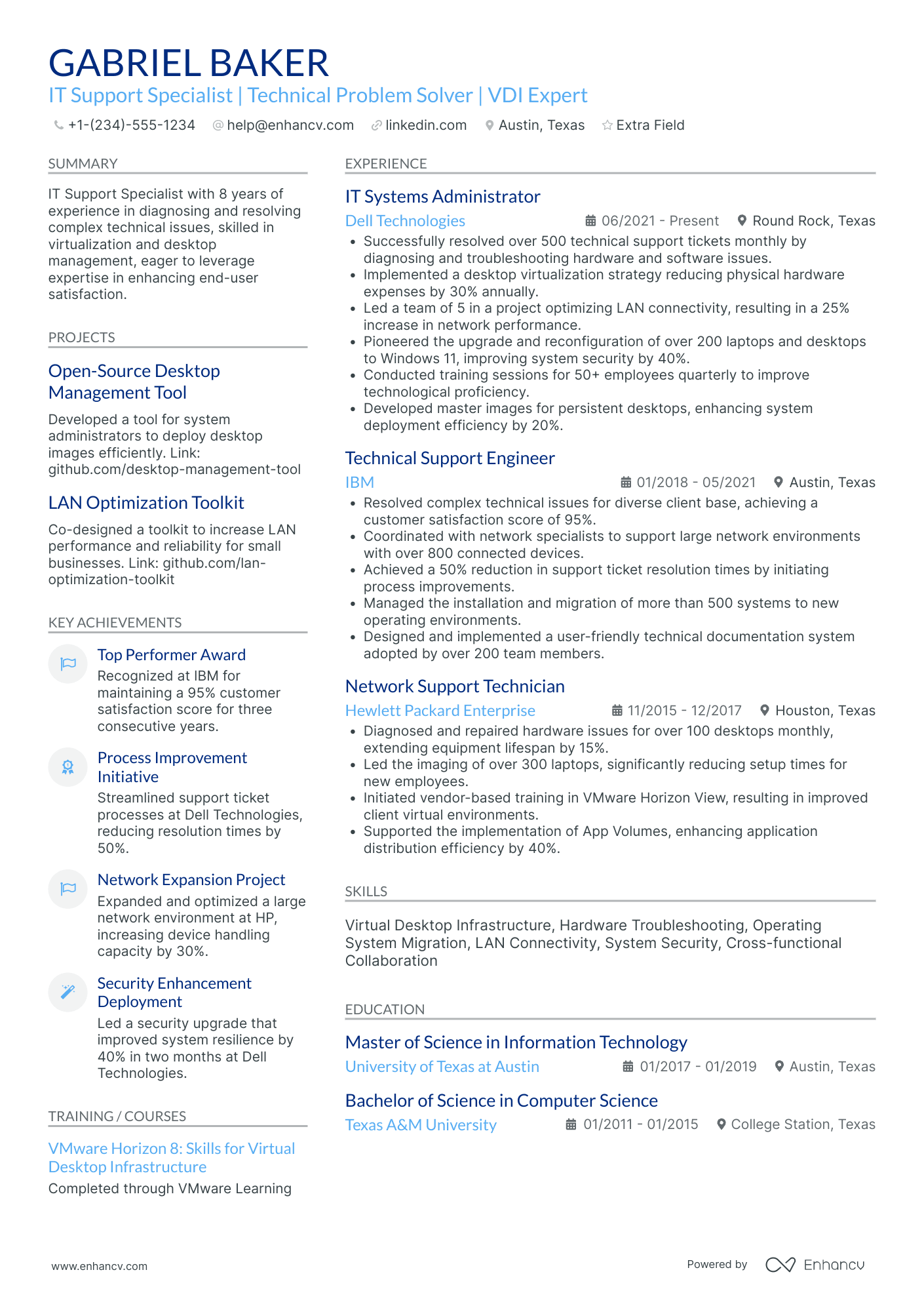 IT Systems Specialist Resume Example