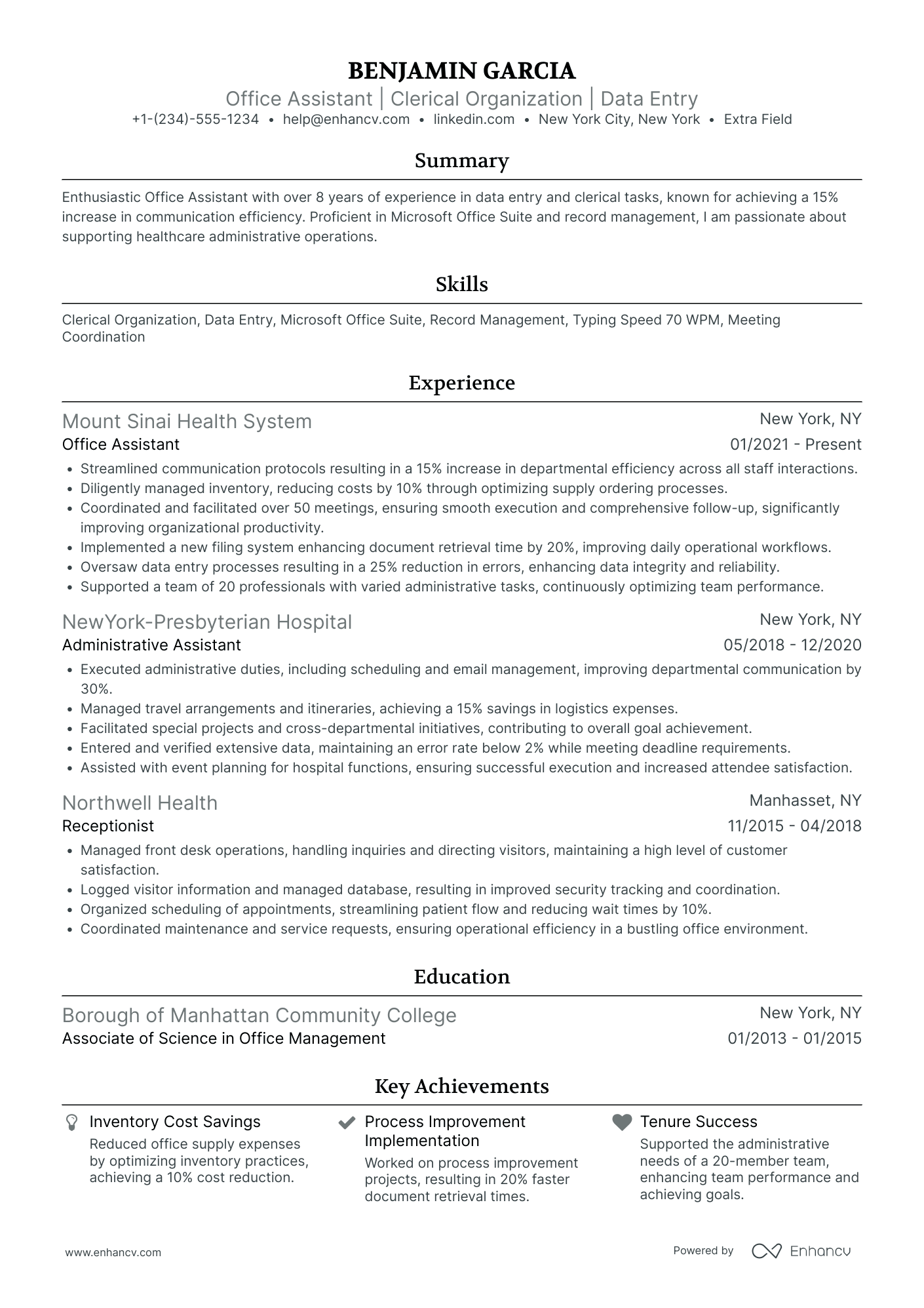 Office Assistant Supervisor Resume Example