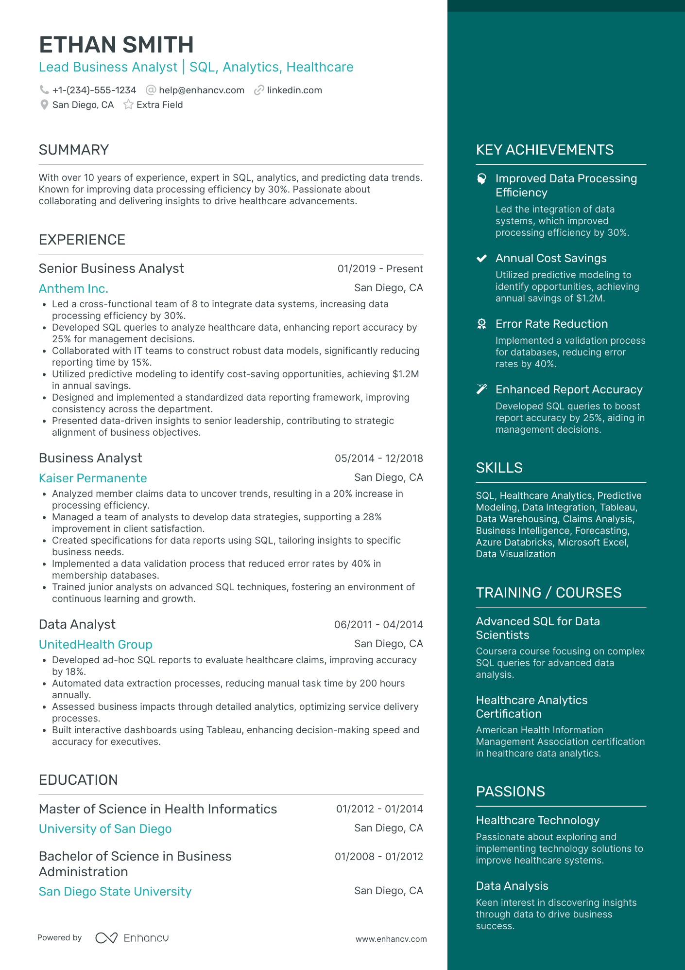 Lead Business Analyst Resume Example