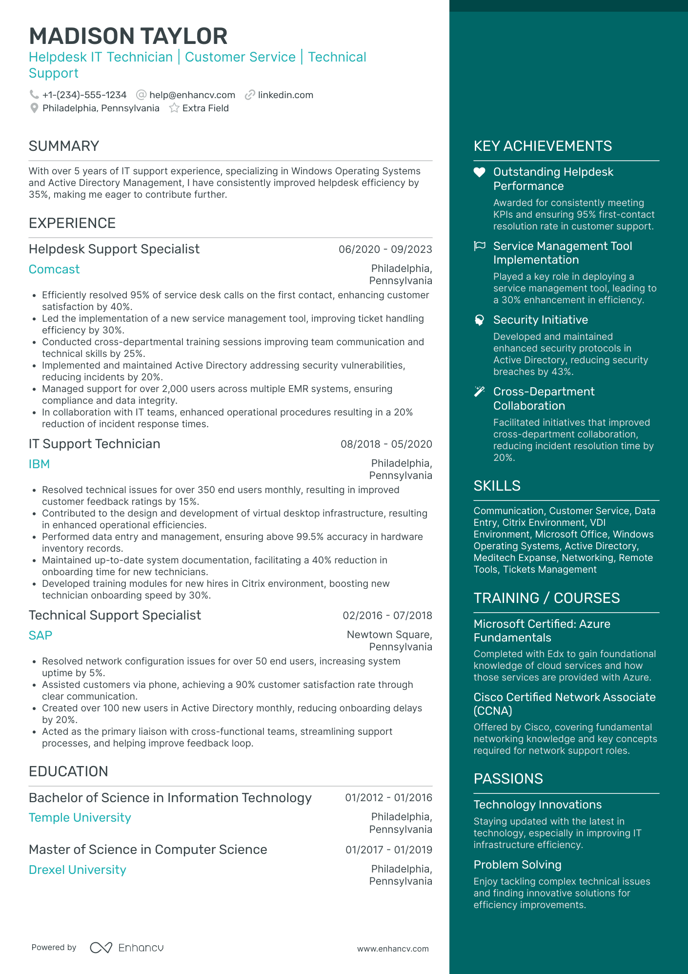 Entry Level IT Help Desk Technician Resume Example