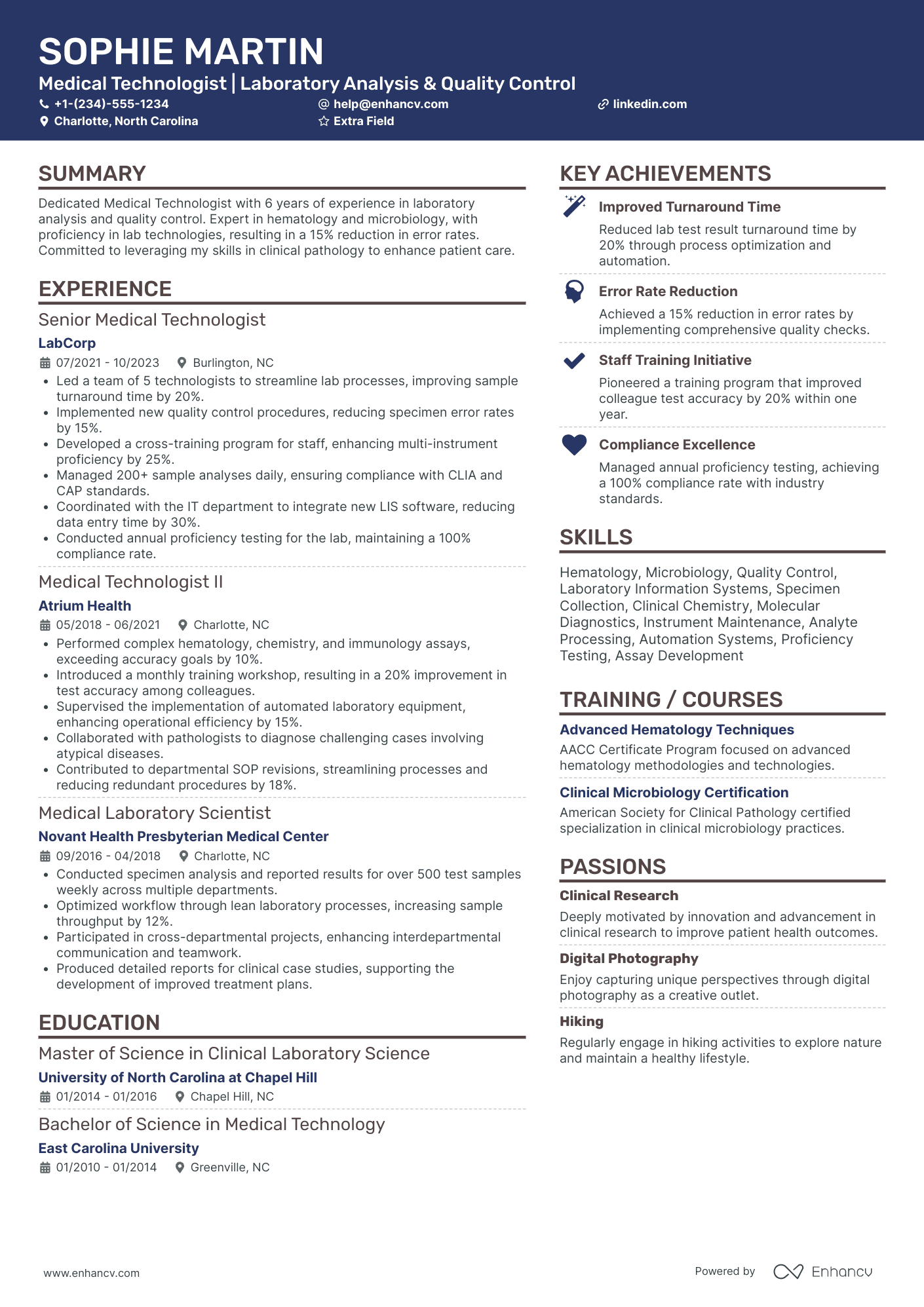 Medical Technologist I Resume Example