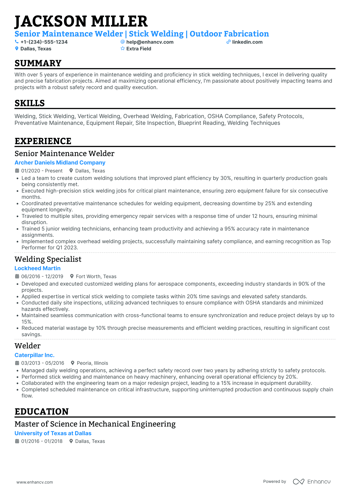 Maintenance Welder Resume Example