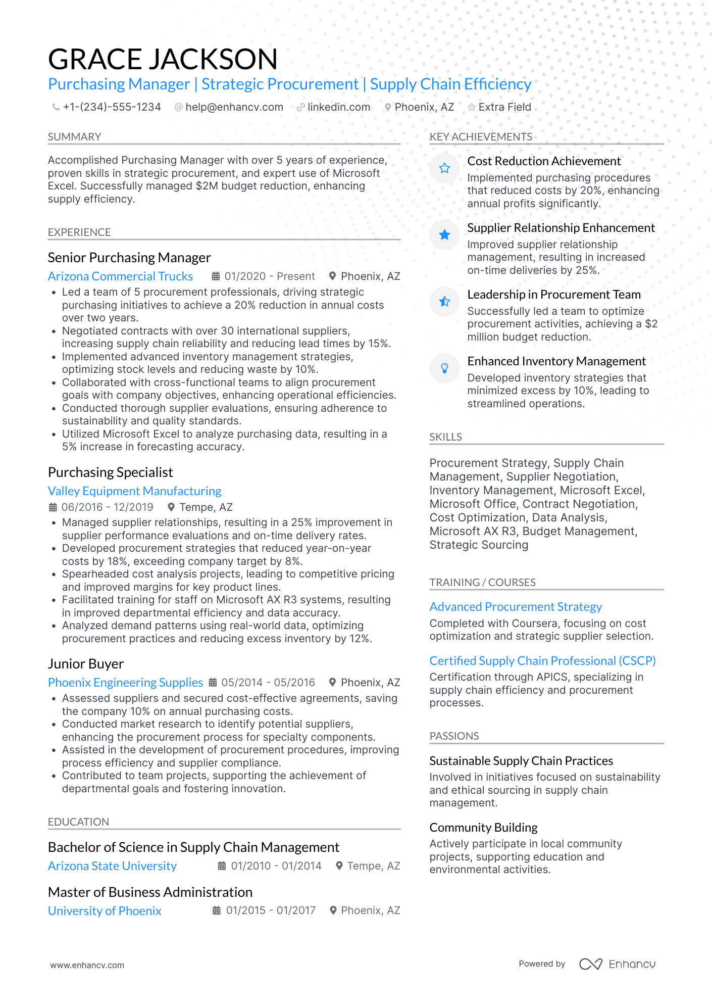 Senior Purchase Manager Resume Example