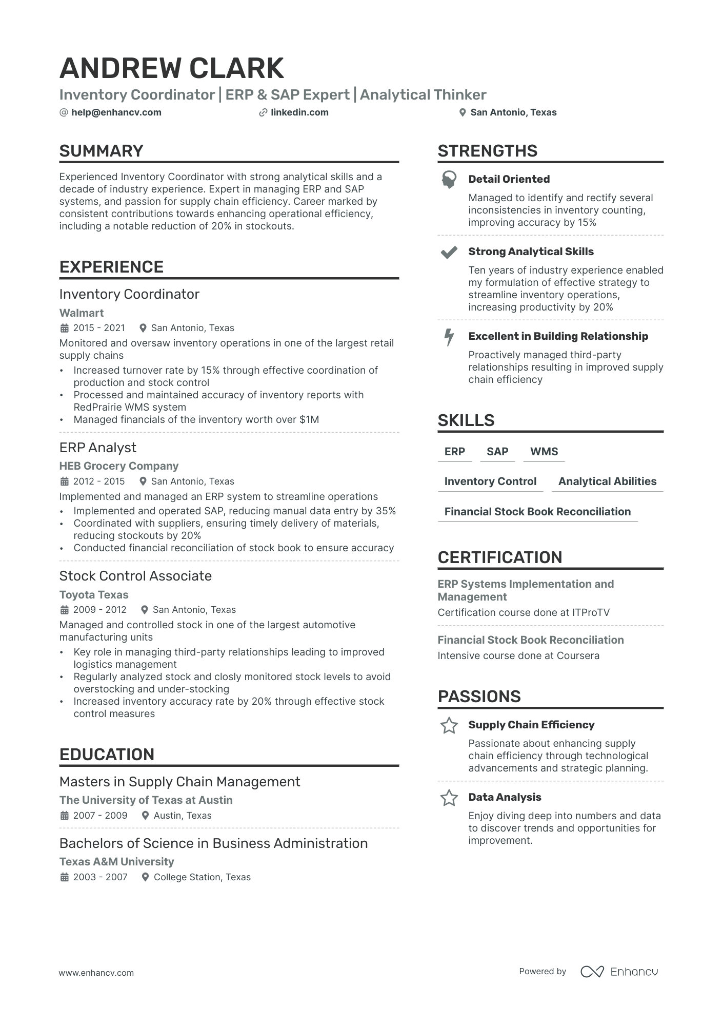 Inventory Coordinator Resume Example