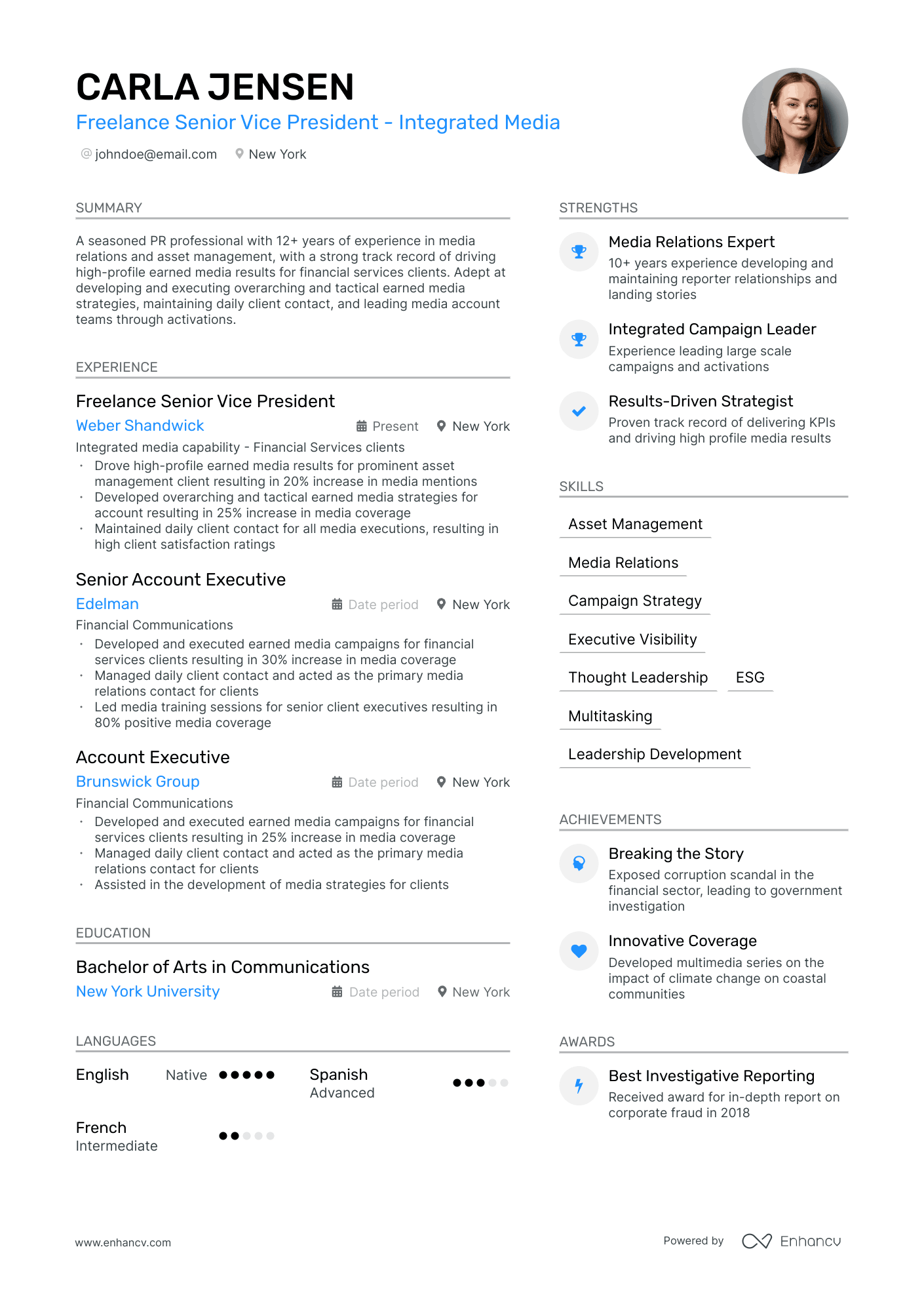 Freelance Reporter Resume Example