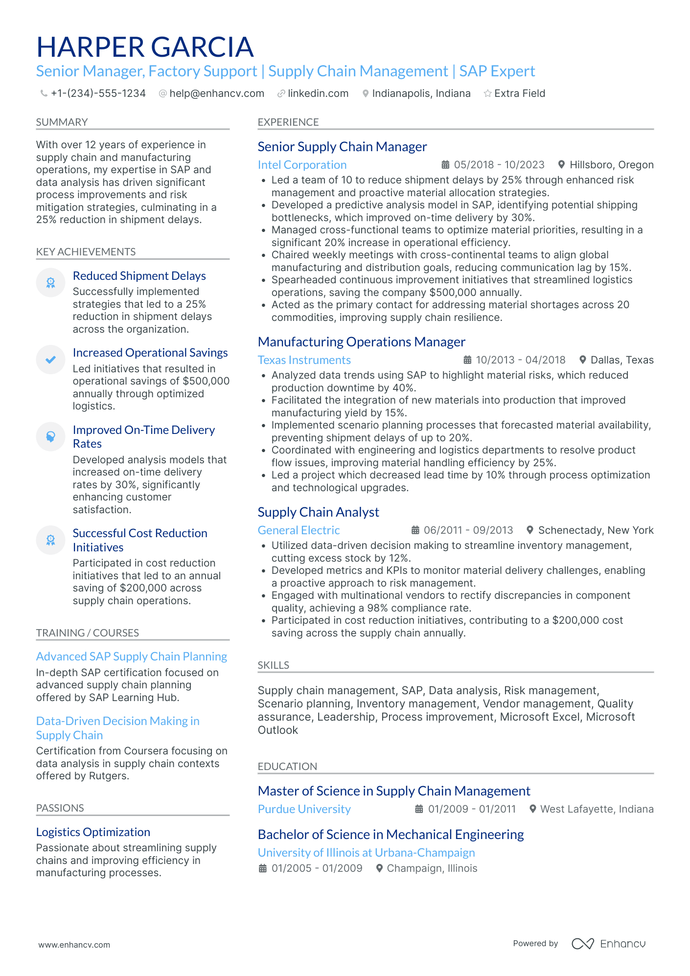 Factory Supply Chain Manager Resume Example