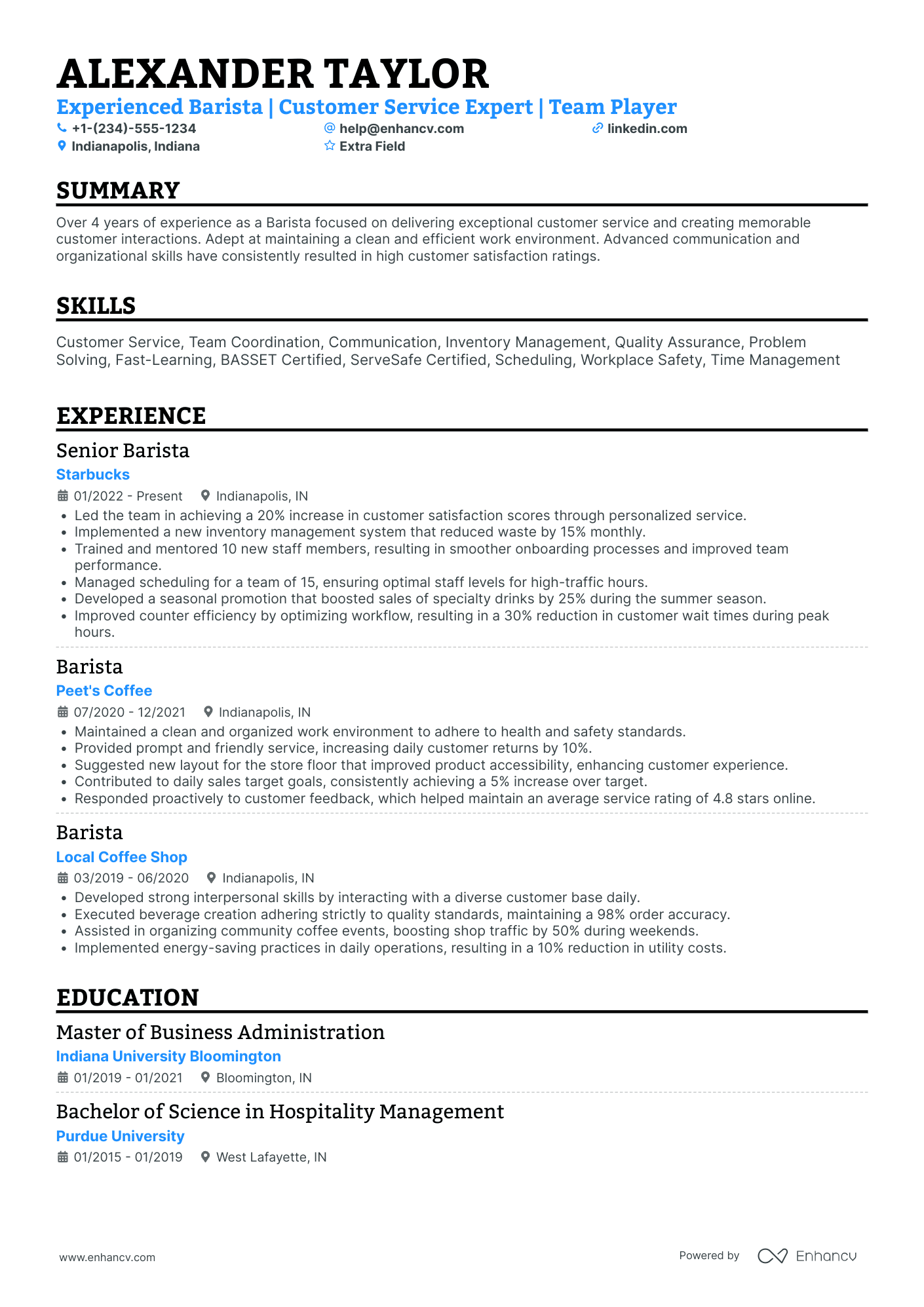 Starbucks Supply Chain Specialist Resume Example