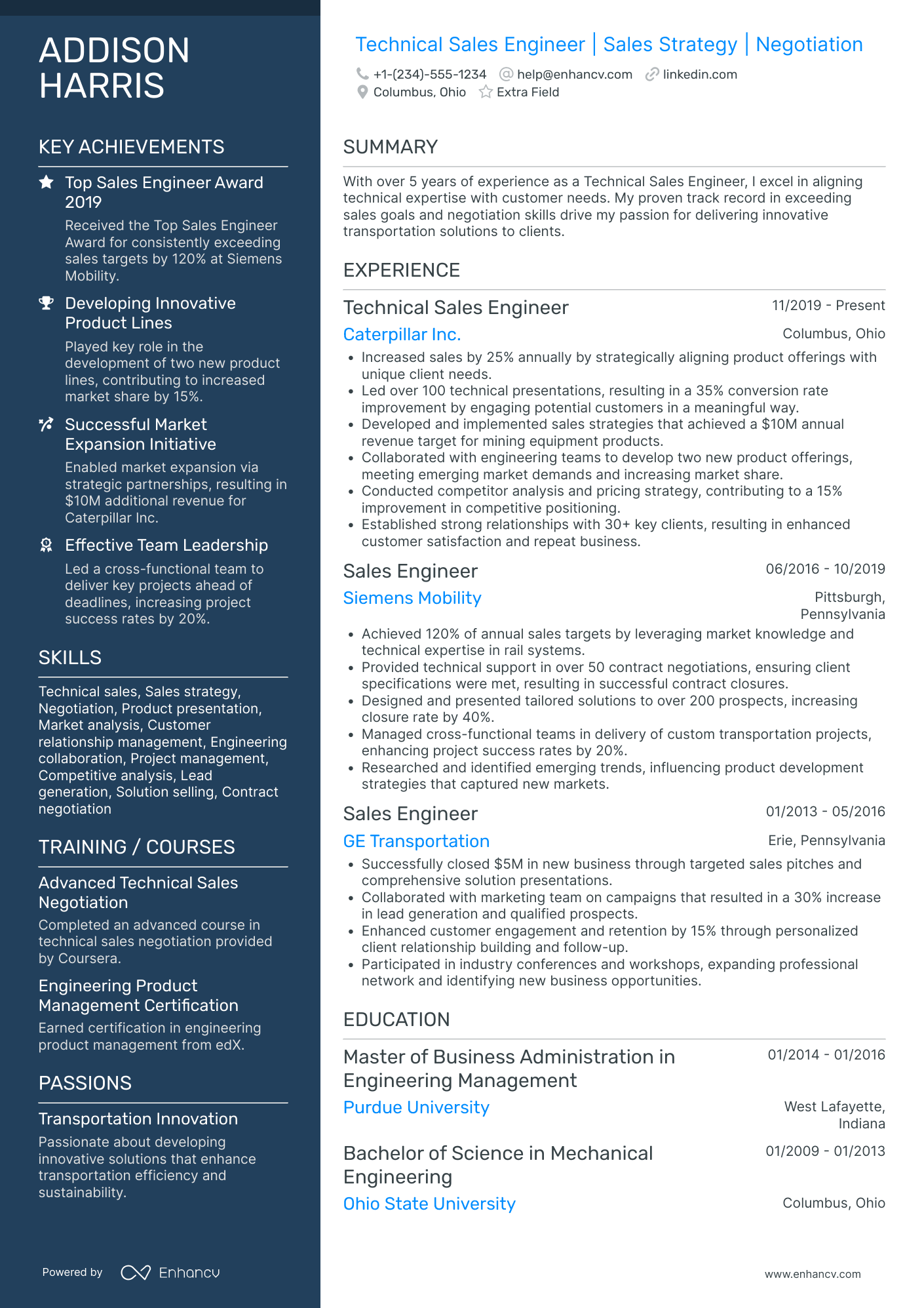 Technical Sales Engineer Resume Example