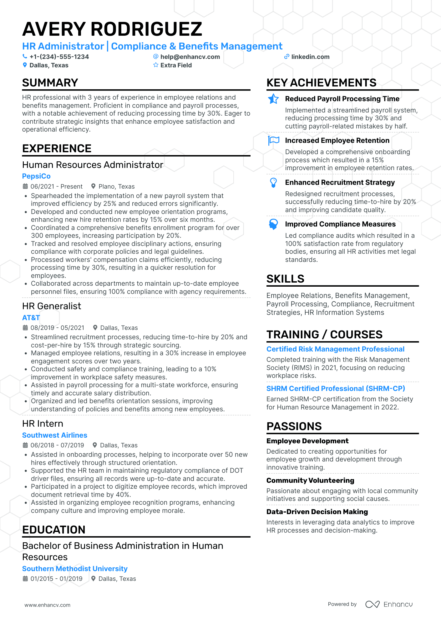 HR Assistant Administrator Resume Example