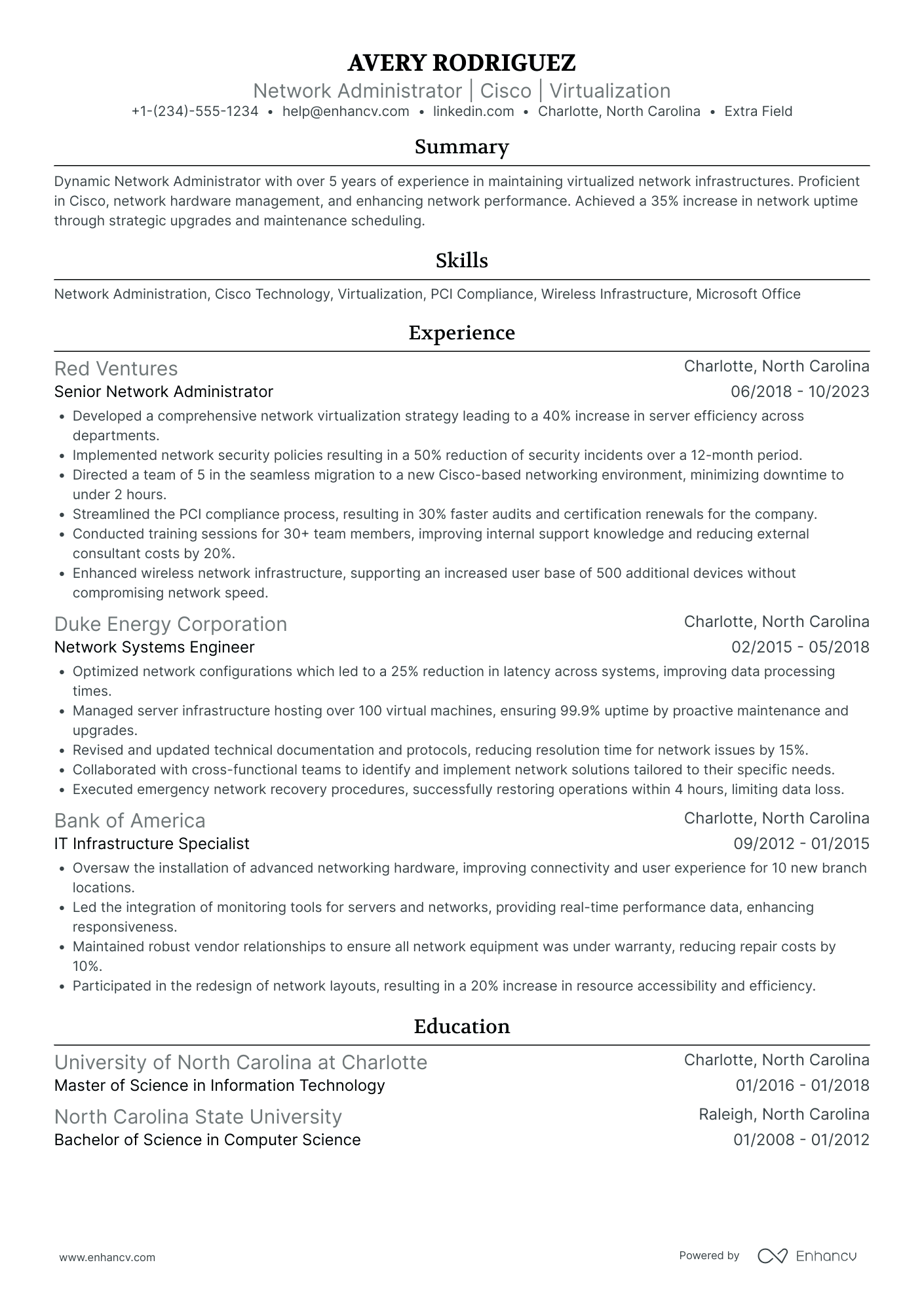 Network Infrastructure Administrator Resume Example