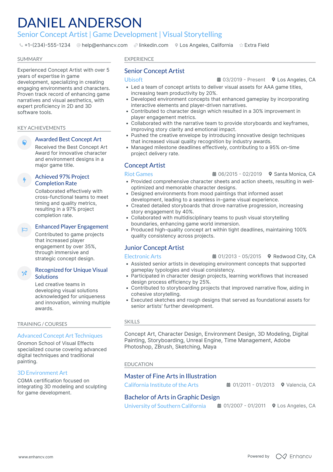 Concept Artist Resume Example