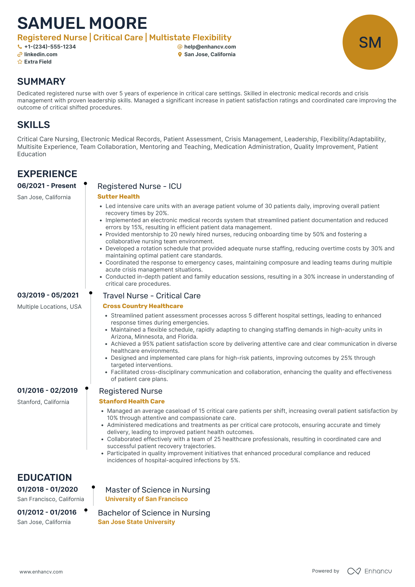 ICU Travel Nurse Resume Example