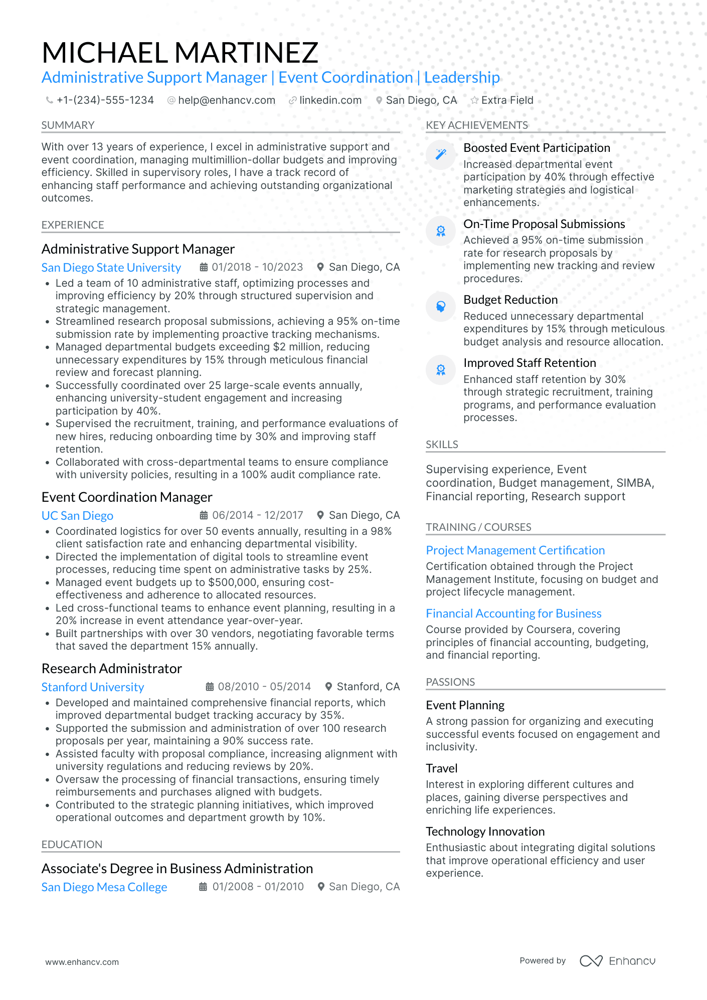 Administrative Support Manager Resume Example