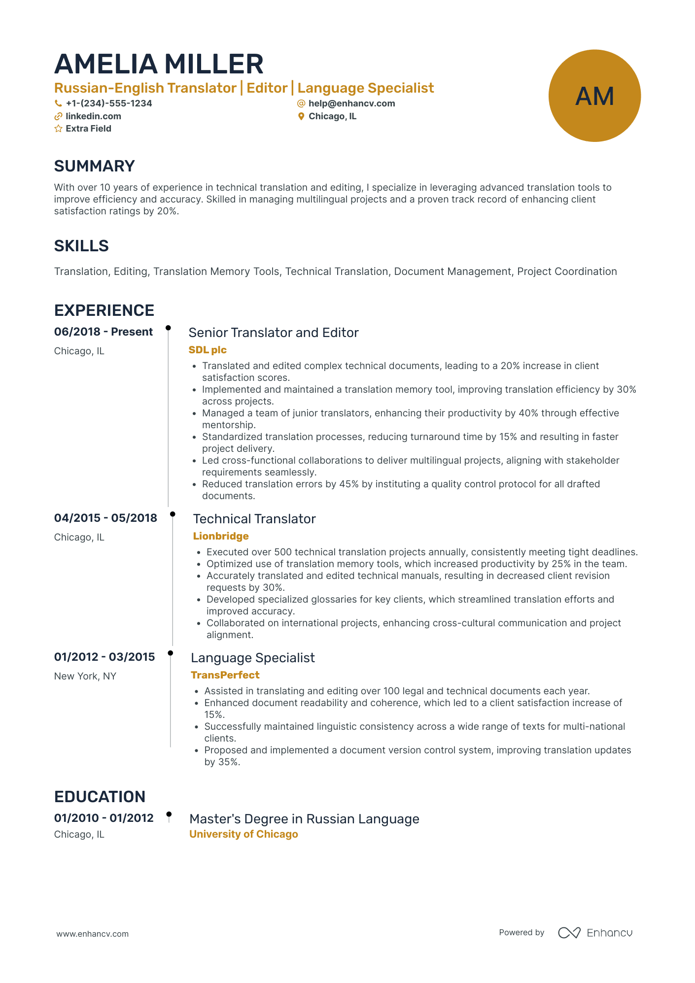 Master Translator Resume Example