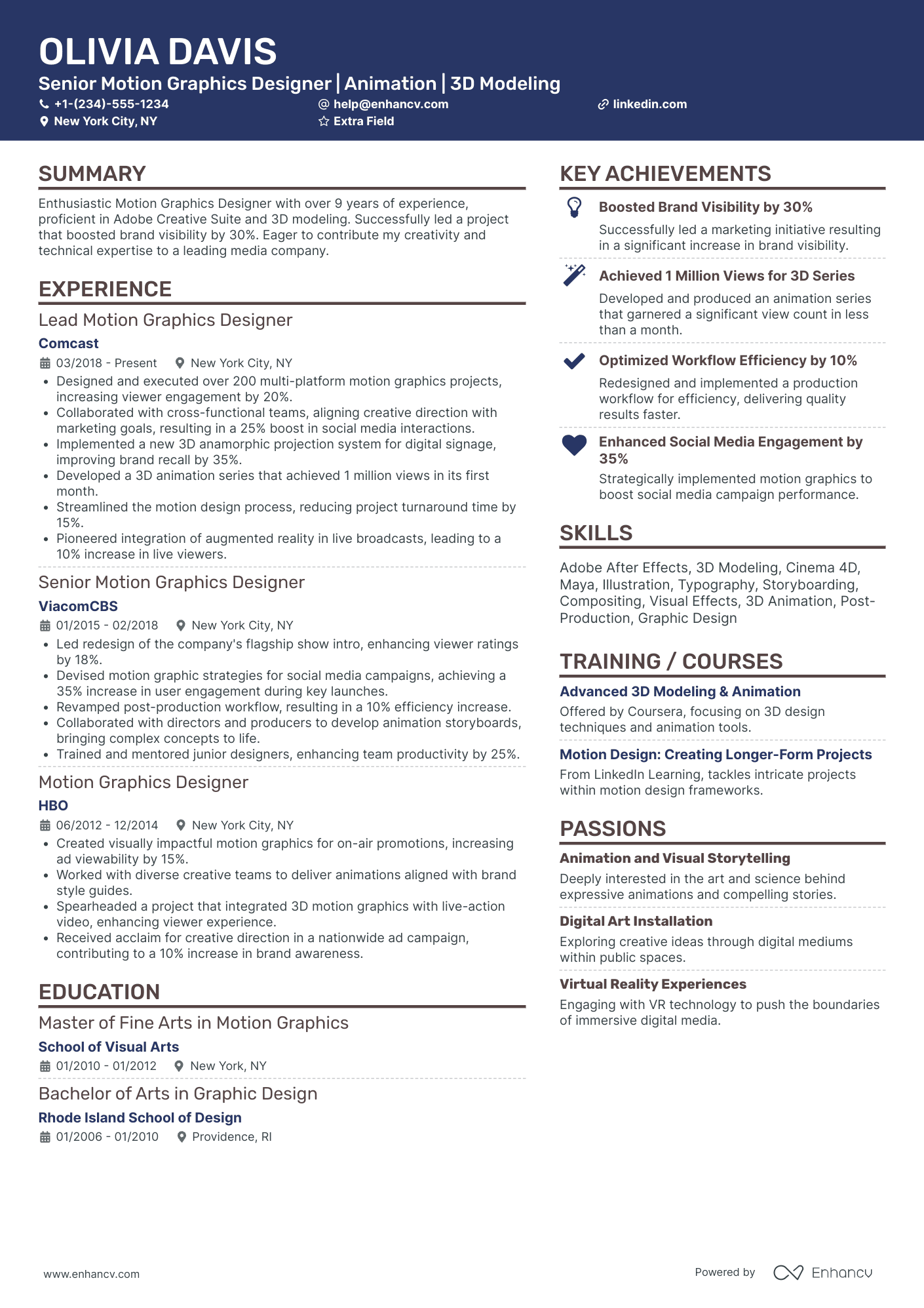 Senior Motion Graphics Designer Resume Example